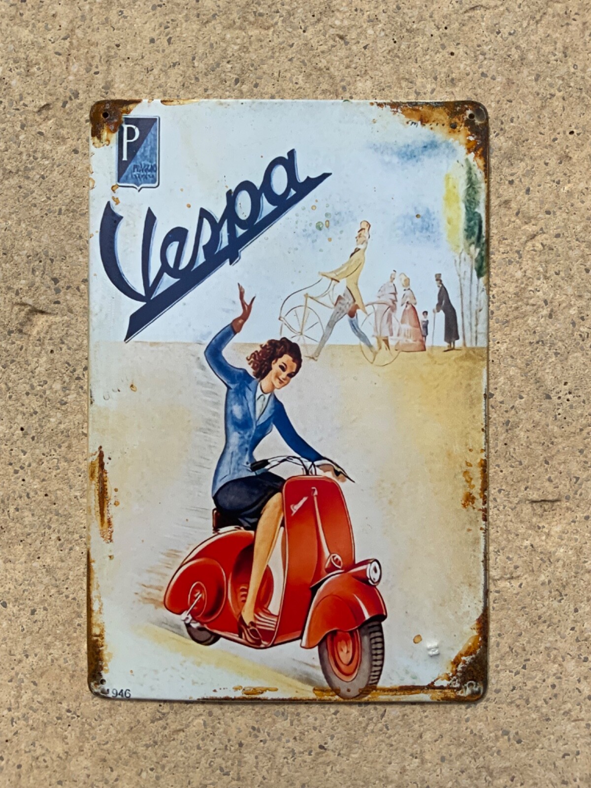 Vintage Vespa metal plate, 20×30 cm
