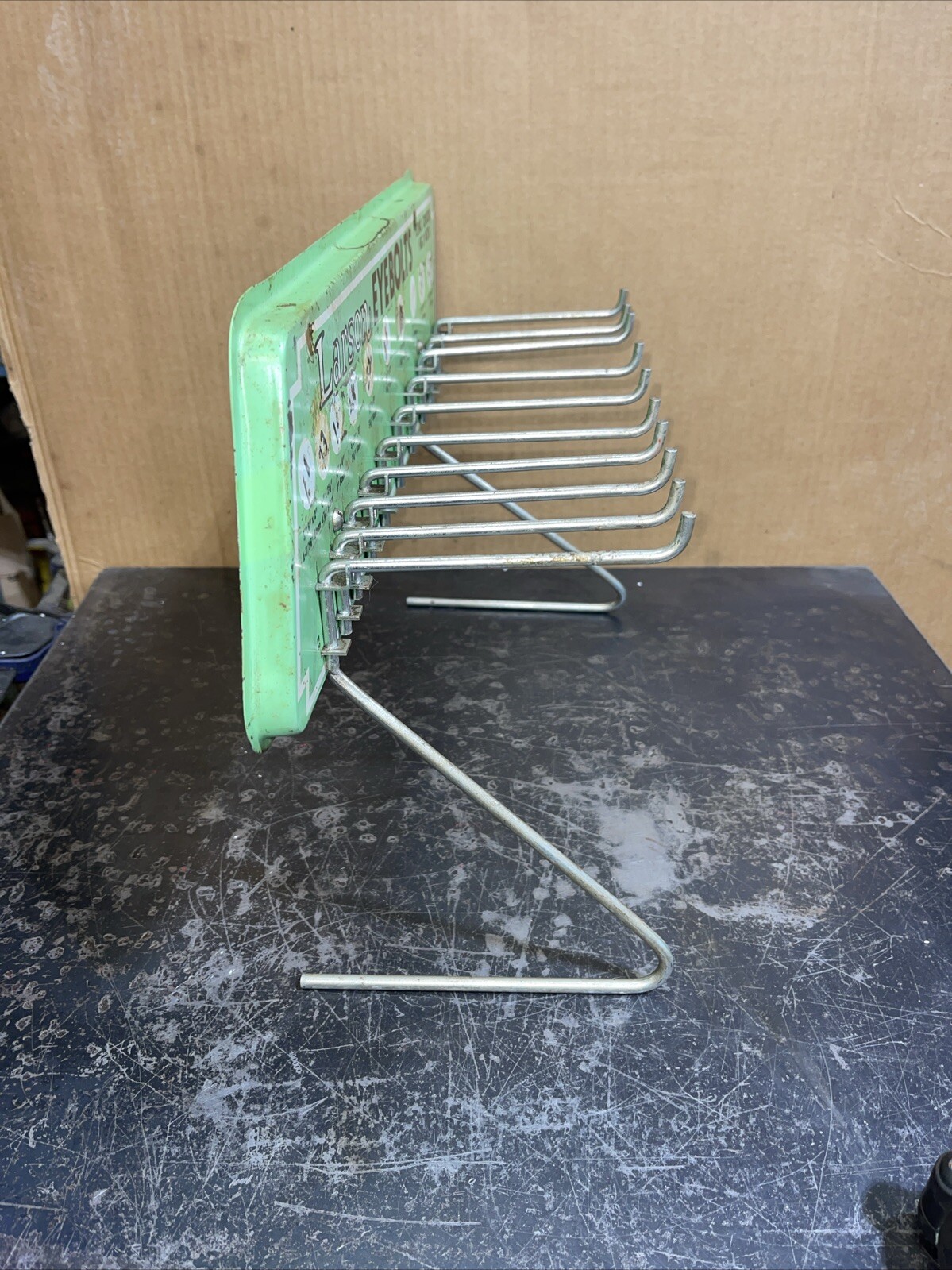 Antique Vintage Larson Eyebolts Hardware Display Rack Tin