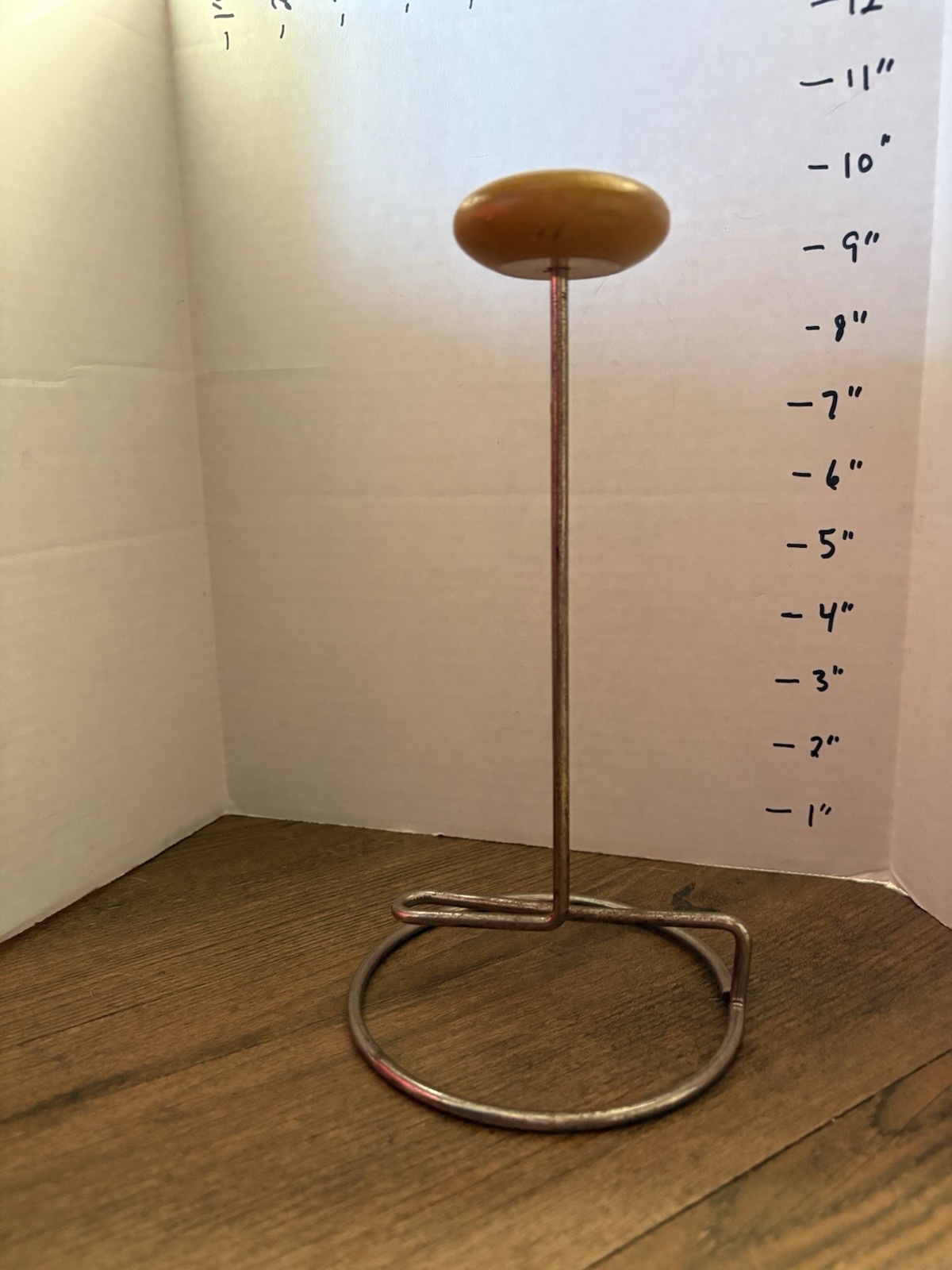 VINTAGE STORE DISPLAY HAT STAND METAL BASE WOOD TOP