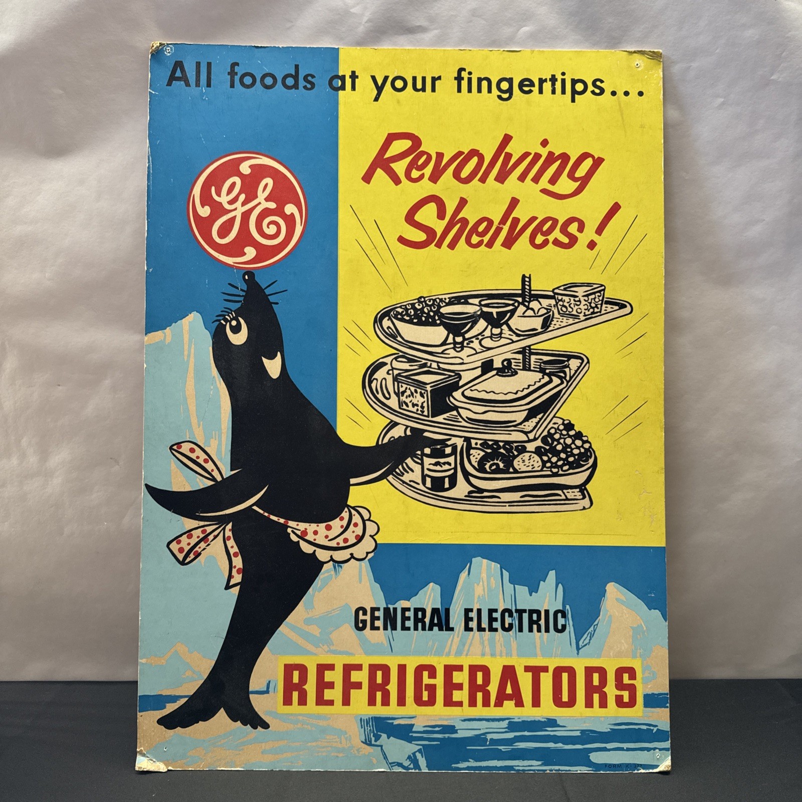 Rare GE Store Cardboard Advertising For Revolving Shelf Fridges, Awesome