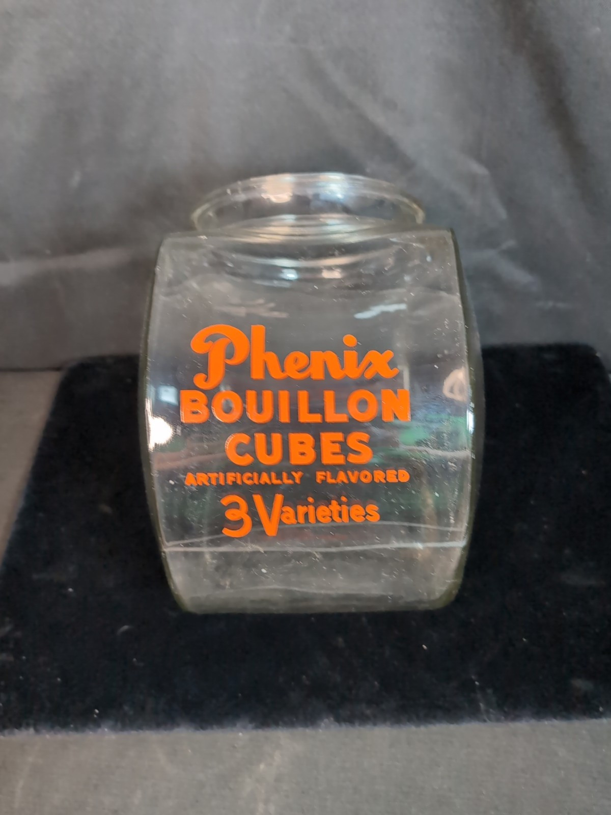Vintage Phenix Bouillon Cubes Glass Jar General Store Counter Top Display