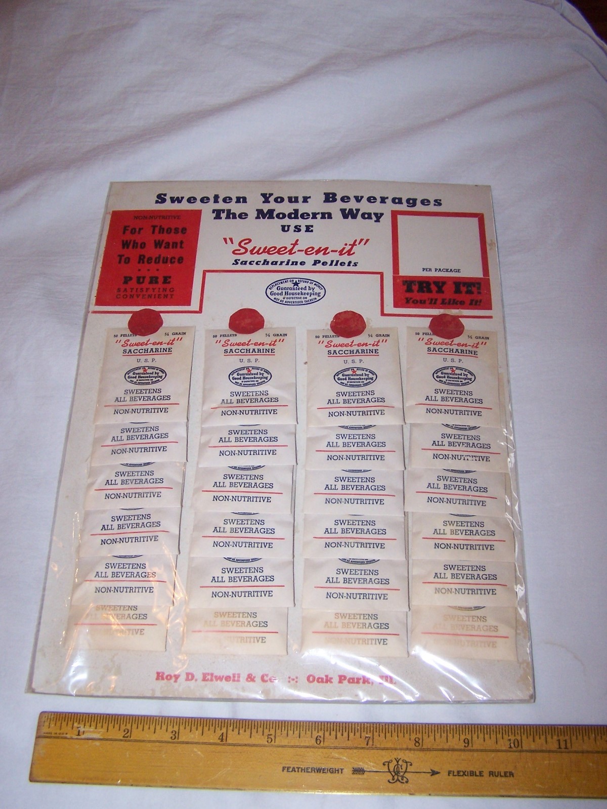 Vintage ROY D ELWELL & CO Sweet-en-it Saccharine Store Display OAK PARK ILLINOIS