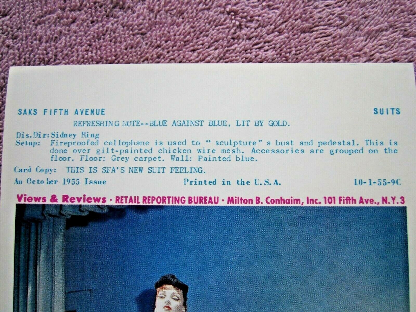 1955 SAKS FIFTH AVE STORE WINDOW DISPLAY NEW SUIT FEELING PHOTOGRAPH PRINT #315