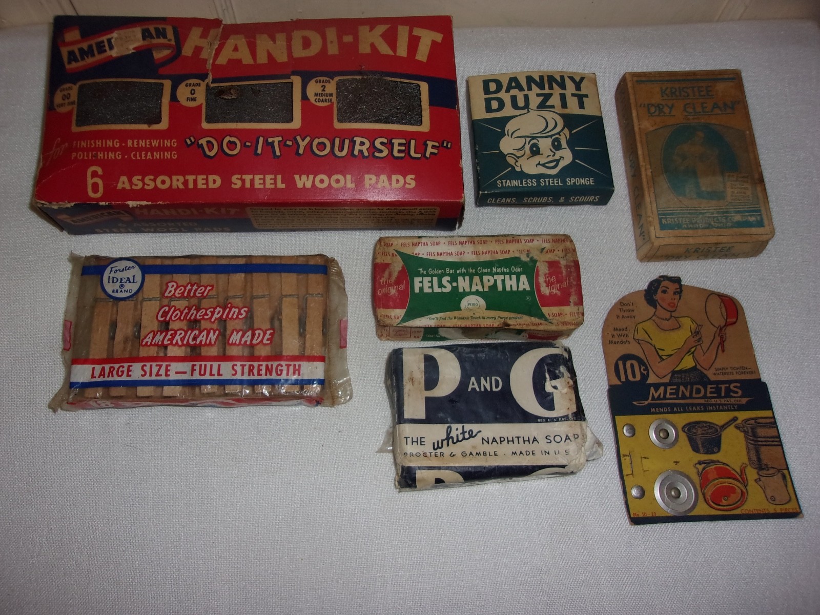 Vintage Kitchen Items 7PC Old Store Stock Steel Wool/Soap/Dry Cleaner/More