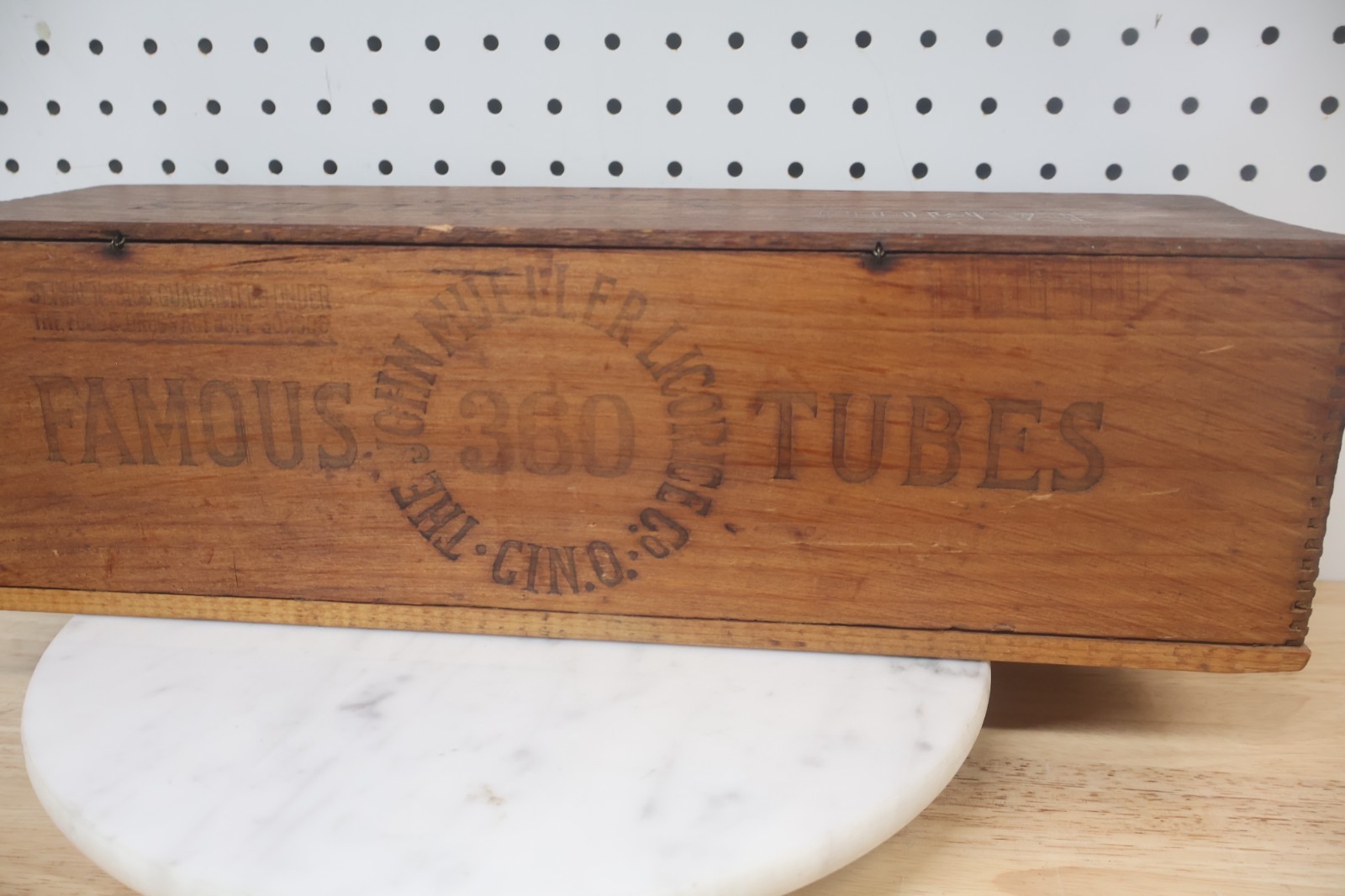 Antique Original John Mueller Licorice 17″ Long Wooden Advertising Candy Crate