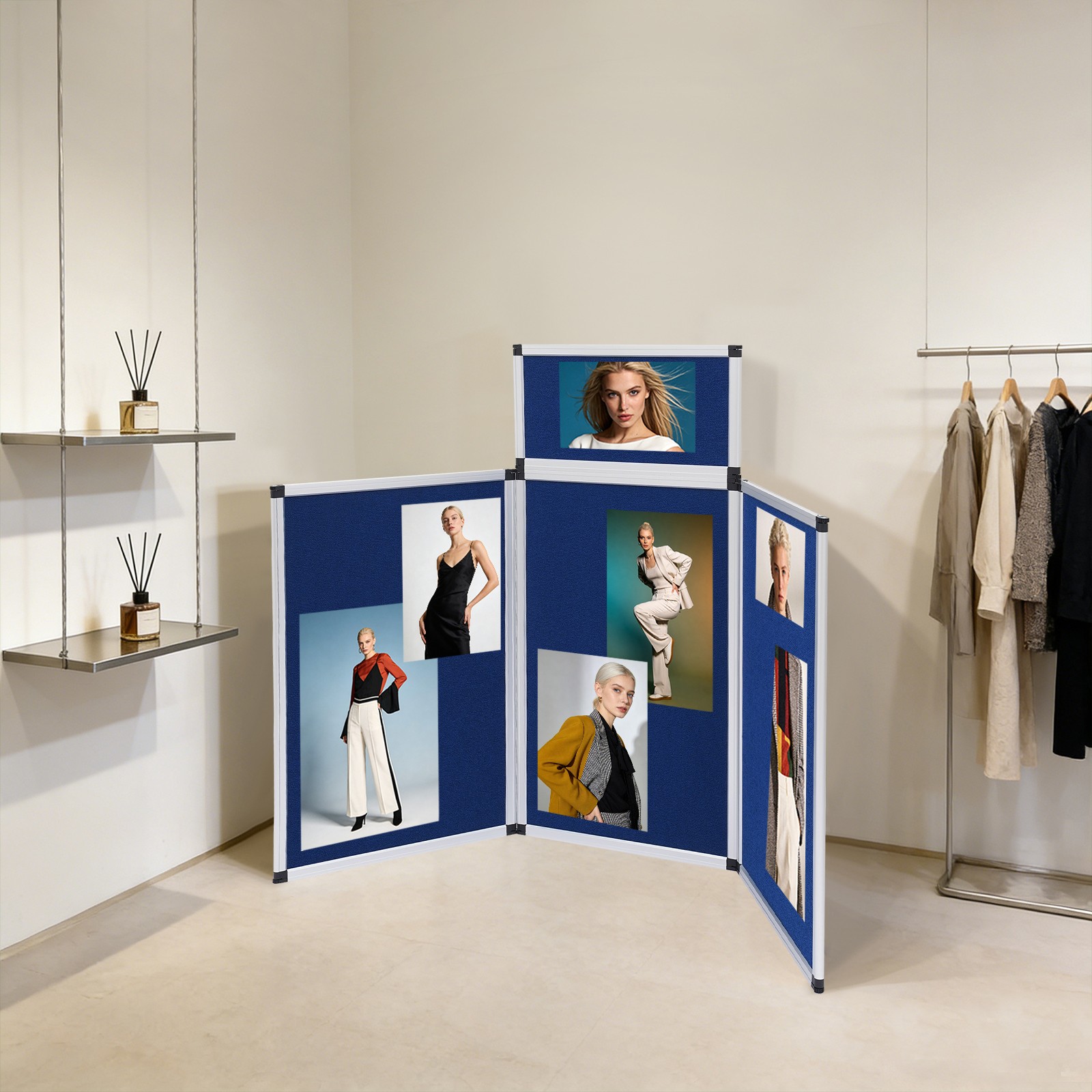 Modern Trifold Poster Display Board 3+1 Folding Display Board w/ Carry Bag Blue