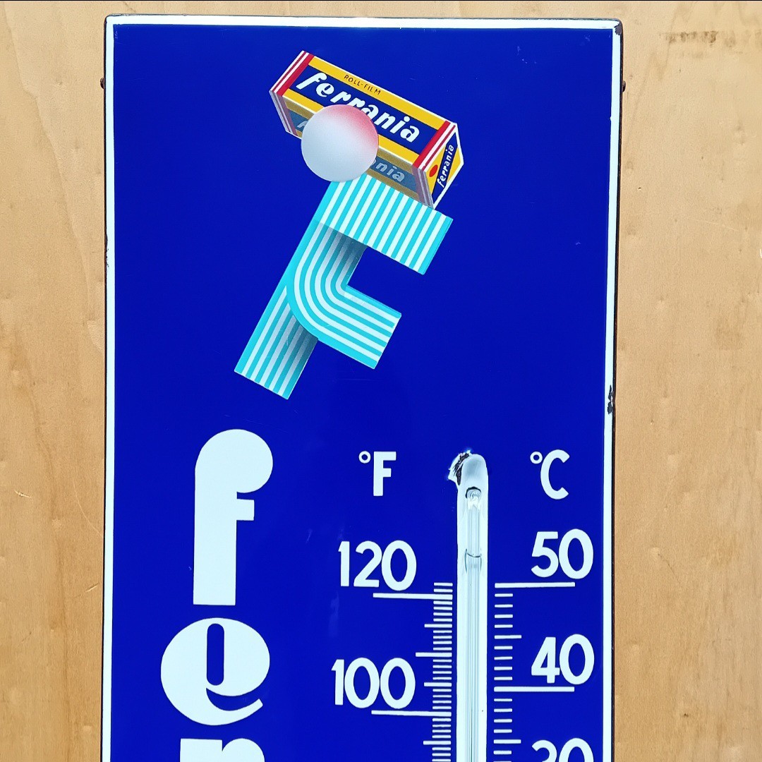 Ferrania Enamel Thermometer Table Sign