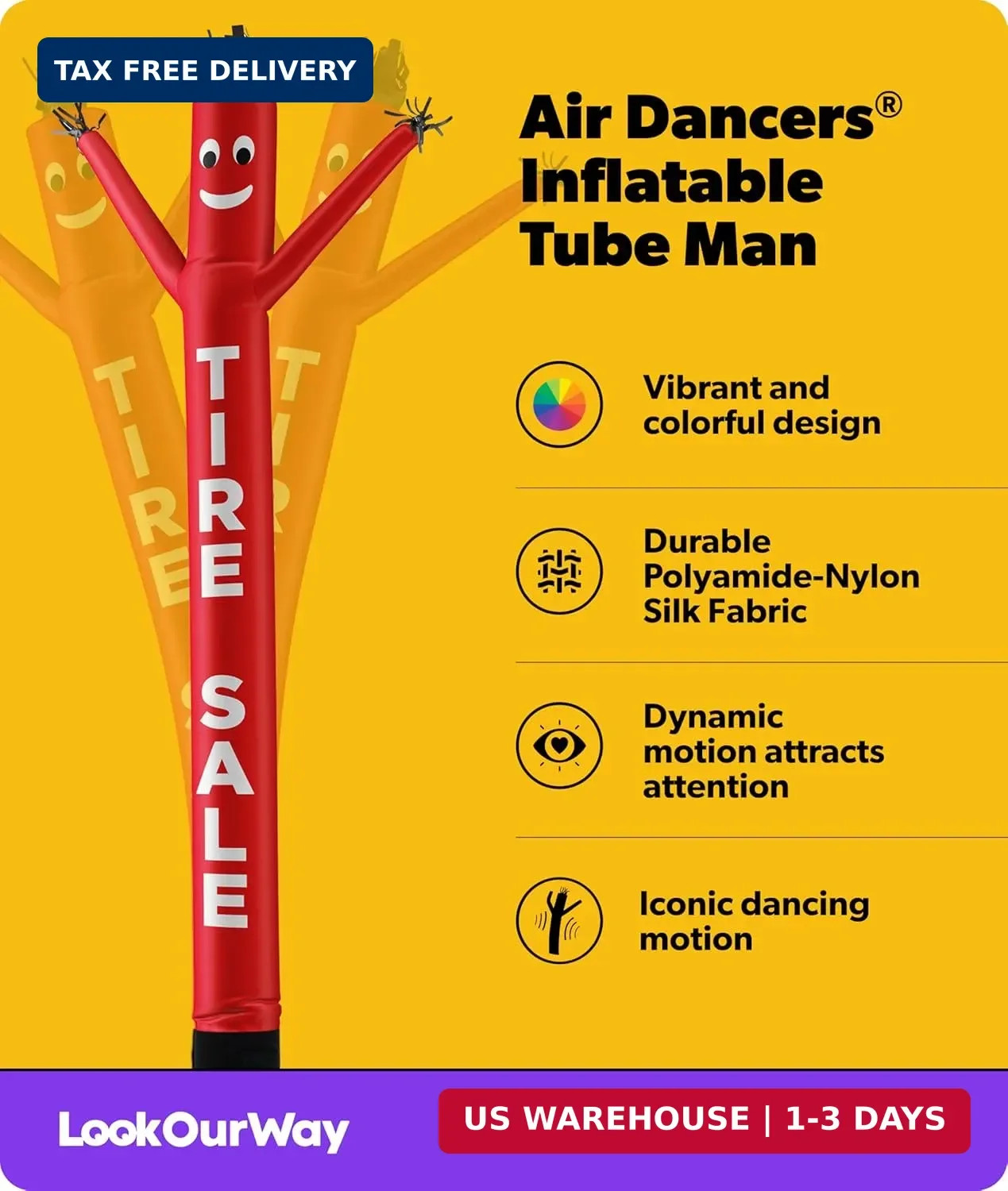 LookOurWay Air Dancers Inflatable Tube Man Attachment – 20 Feet Tall Wacky Wavin