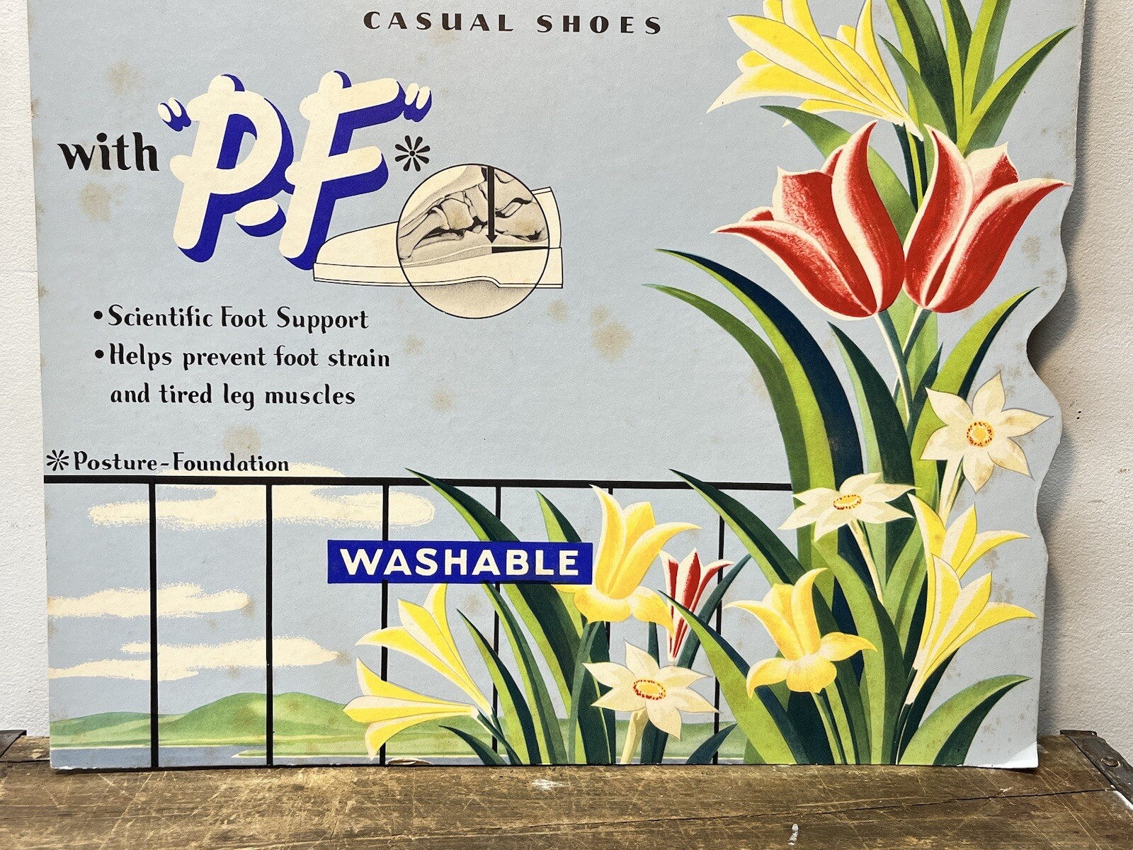 Vtg 1940s Hood Shoes Advertising Easel Back Store Display Cardboard Sign 18.75”