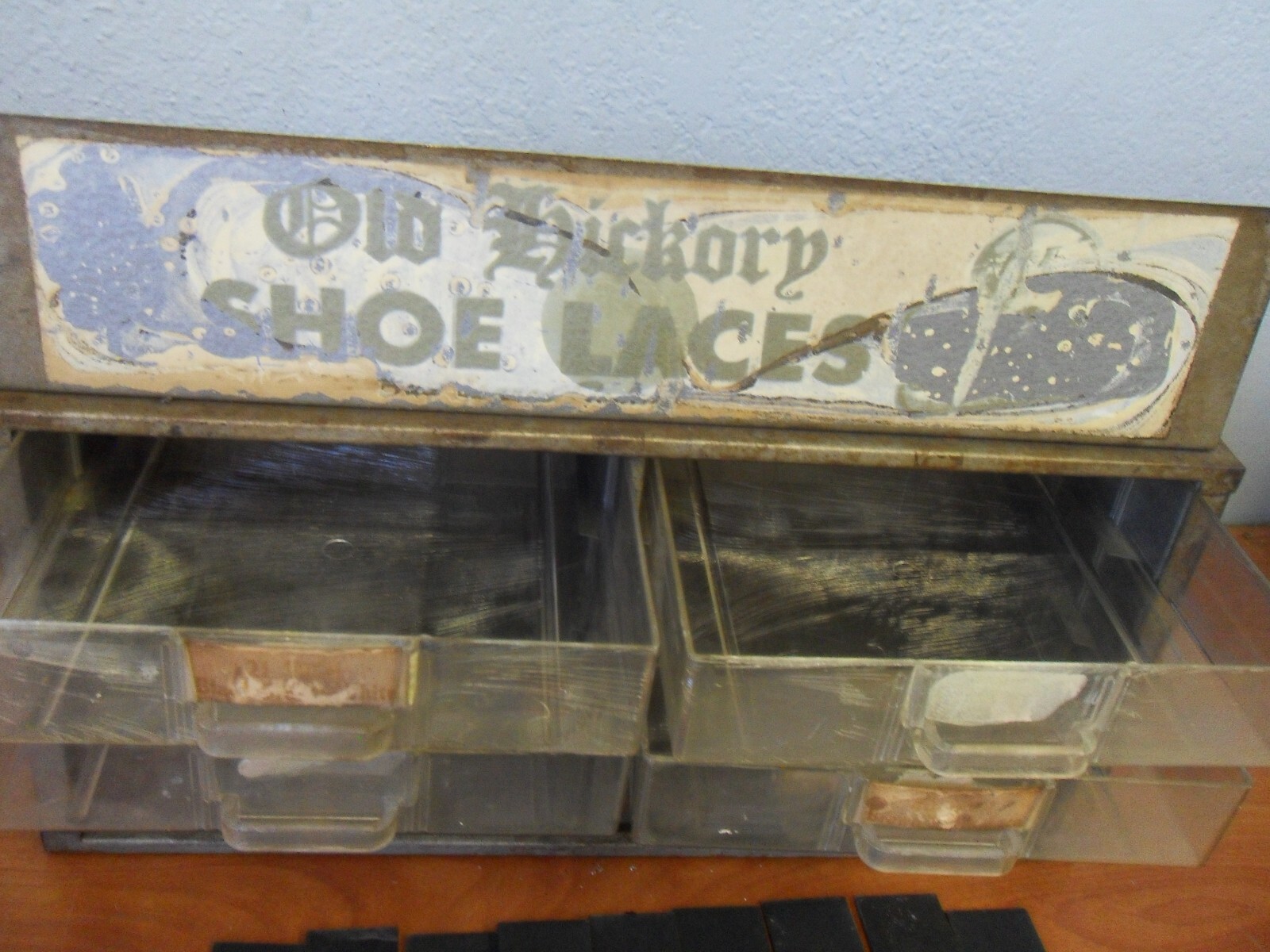 VTG Antique Old Hickory Shoe Laces Store Display Cabinet 14 LACES + 11 OTHER