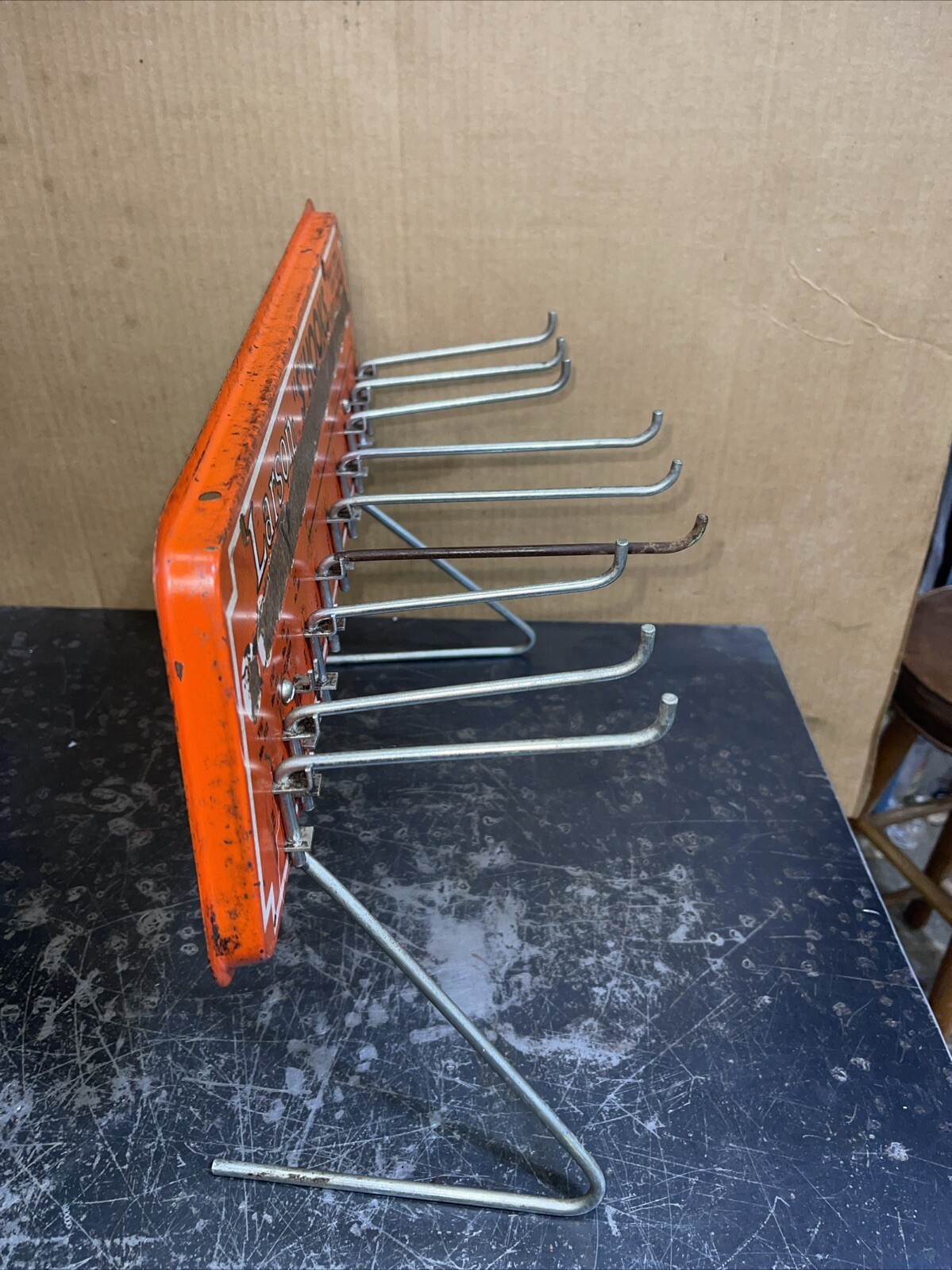 Antique Vintage Larson S Hooks Hardware Display Rack Tin