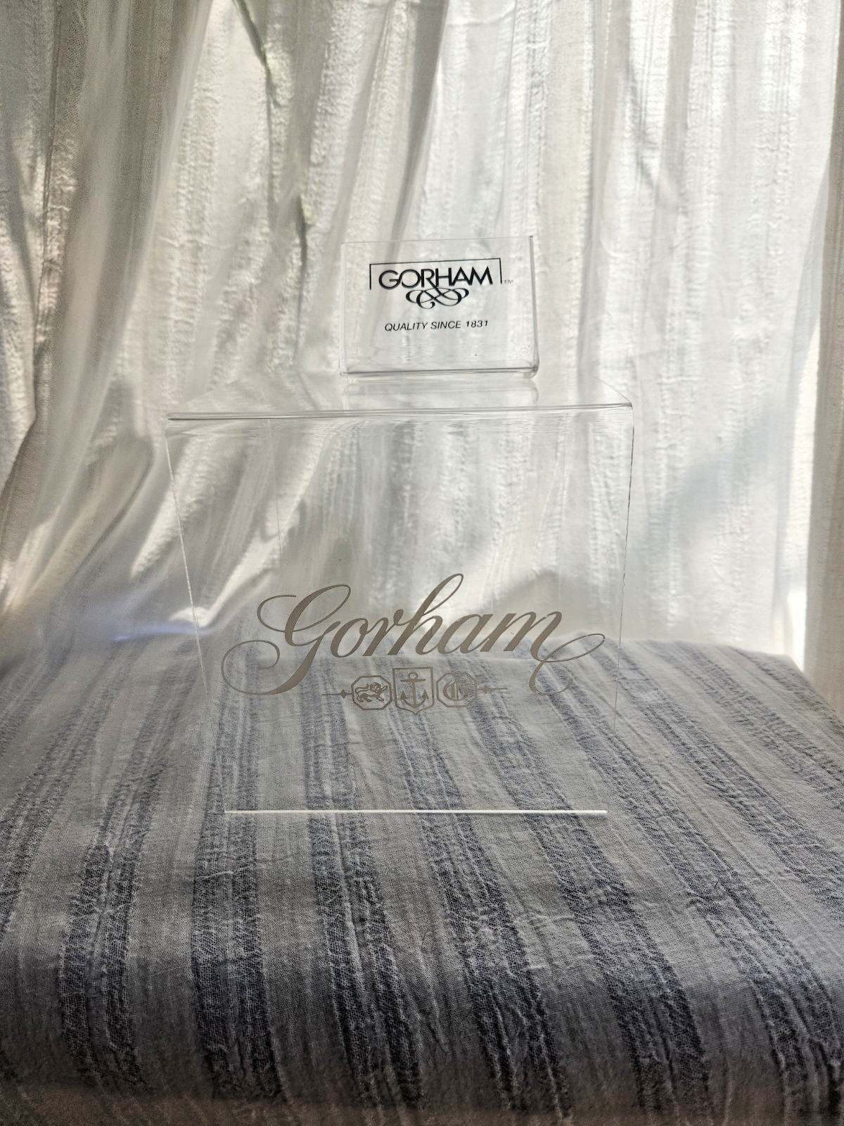 GORHAM clear acrylic advertising store display X 2