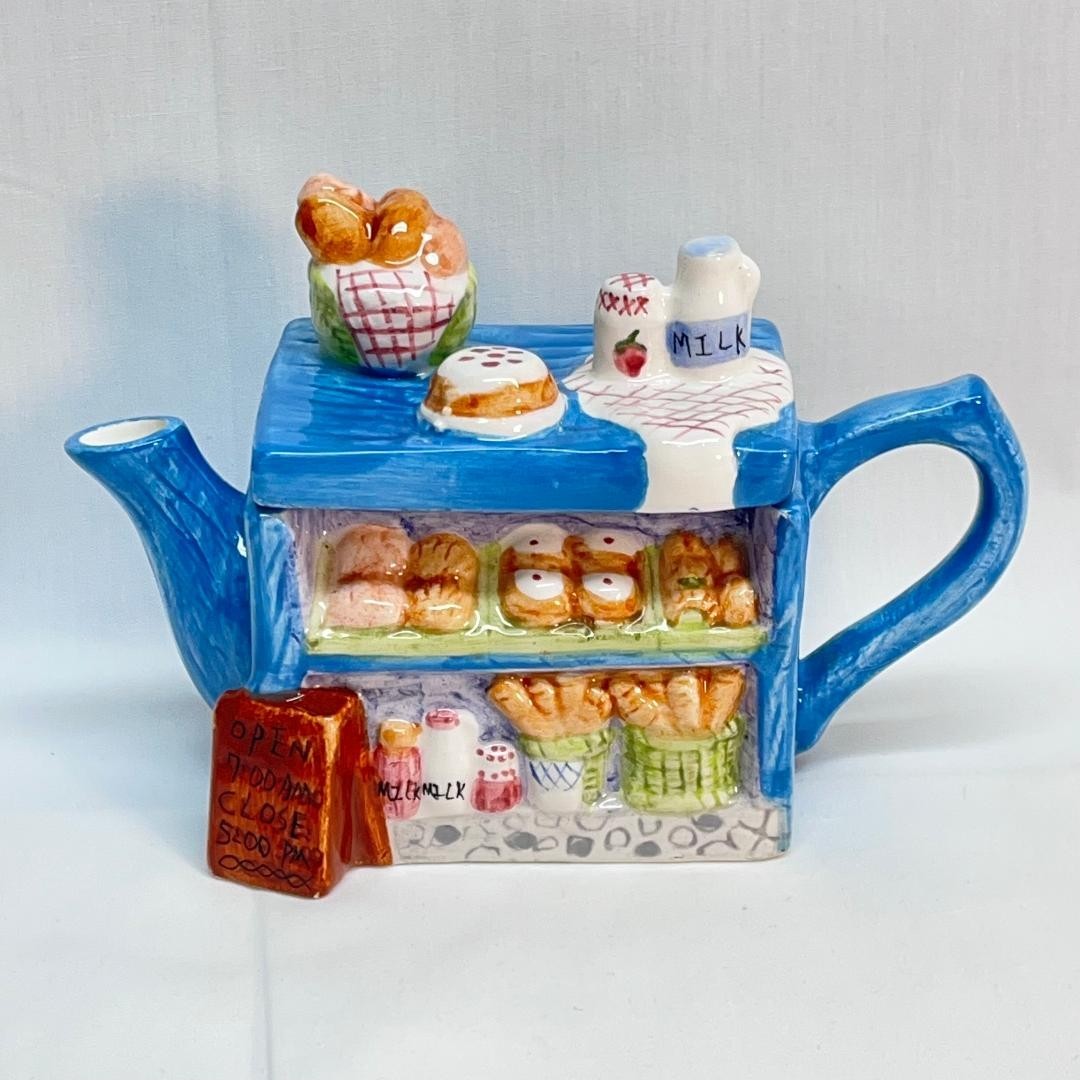 VTG Store Counter Display Teapot Bakery Items Porcelain 2 1/2″Wx6″Lx3″H *READ*