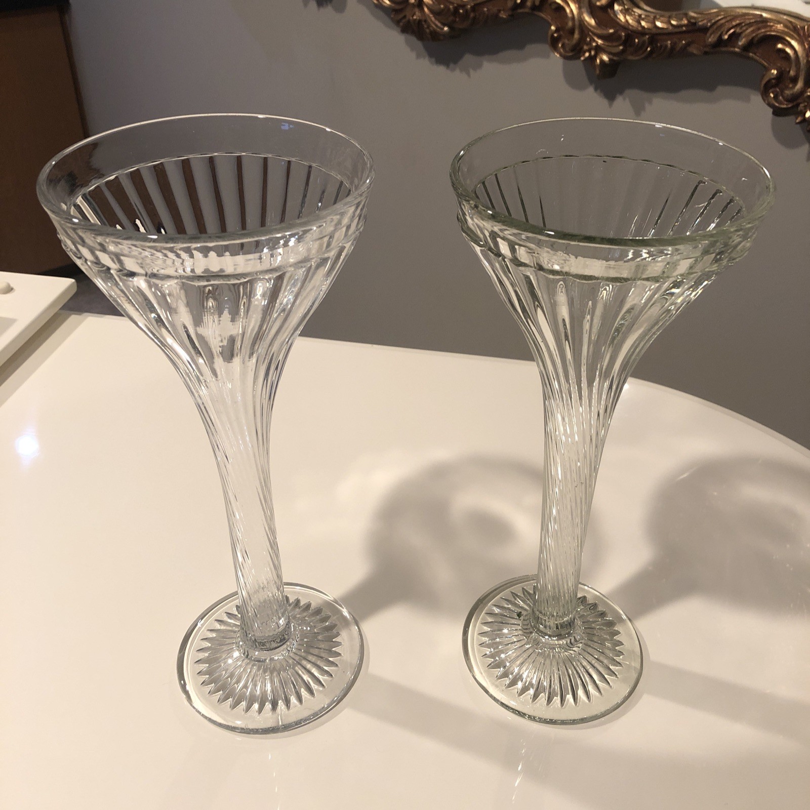 Antique Art Deco Glass Hat Display Or Shelf Risers 12″ Set Of (2) Funeral Vase