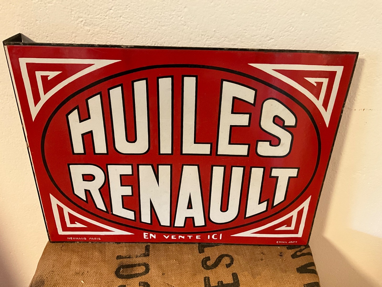 old enamel plate garage RENAULT OILS square circa 20/30