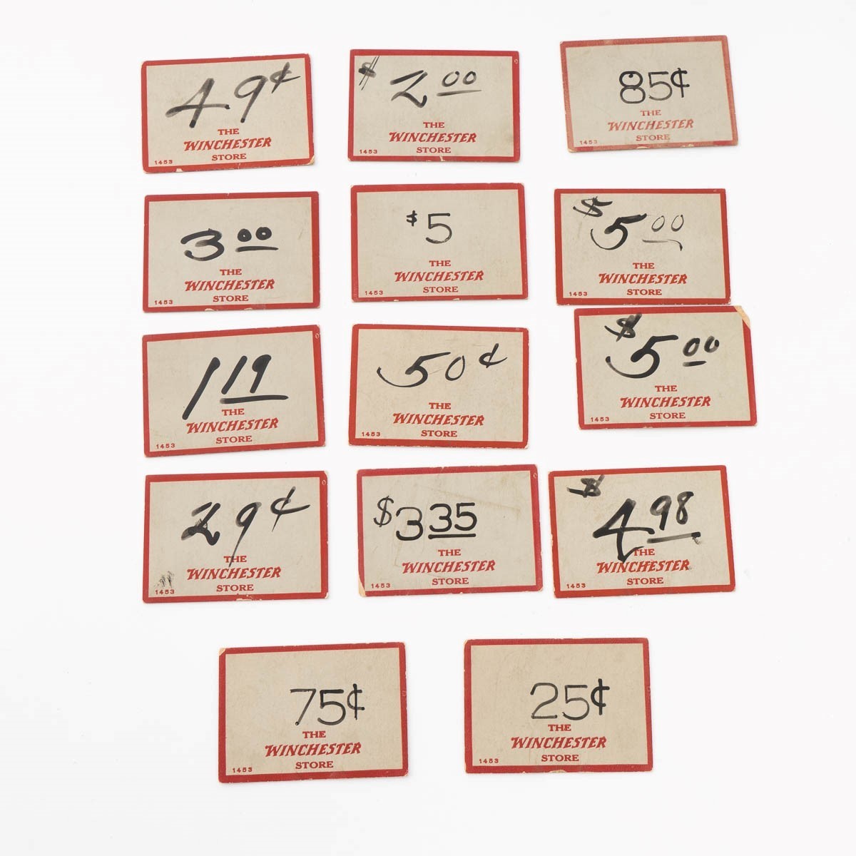 Lot 14 Vintage Winchester Store #1453 Handwritten Price Ticket Merchandise Tags