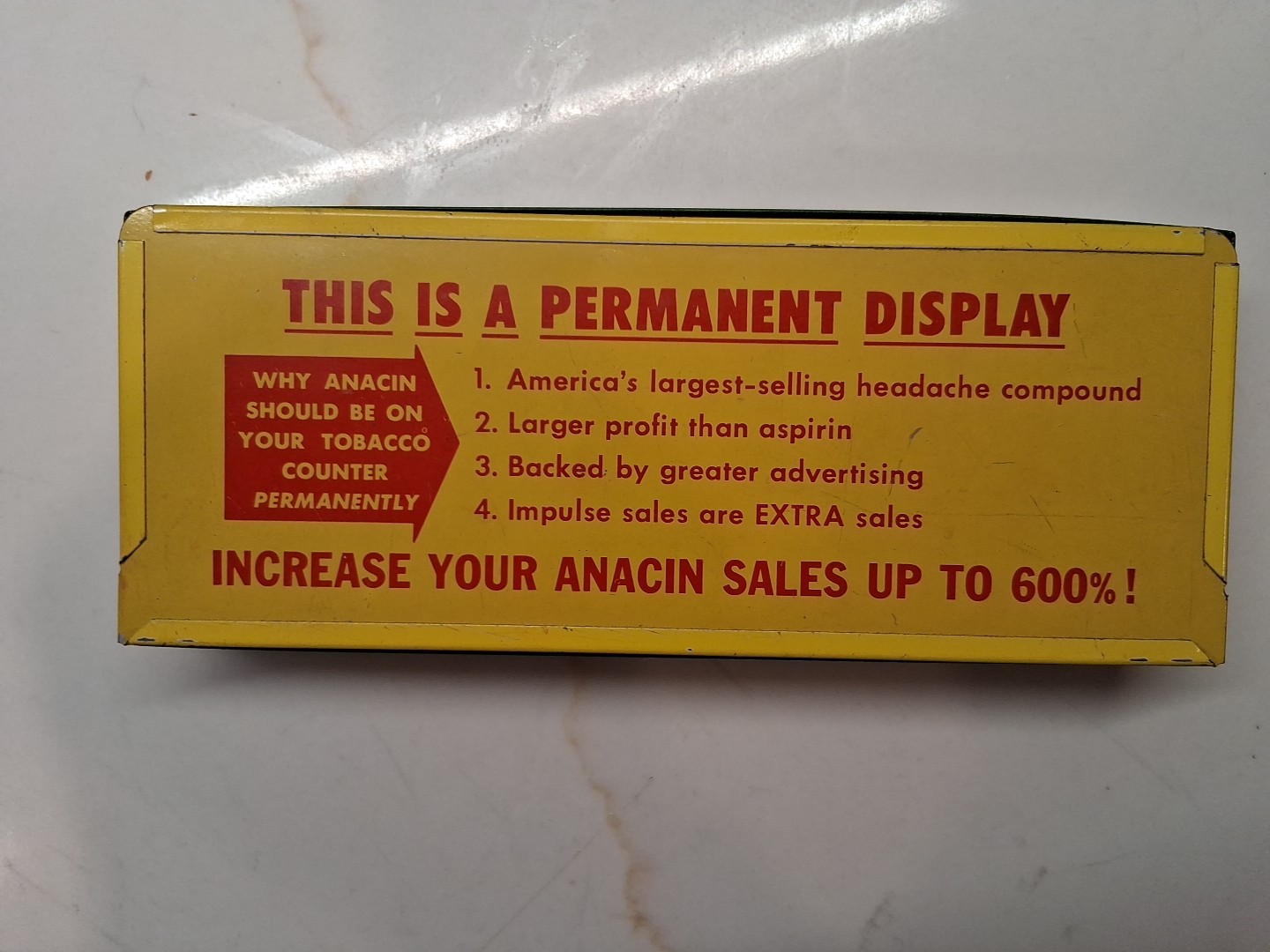 Vintage Anacin Metal Counter Display Tin Box.
