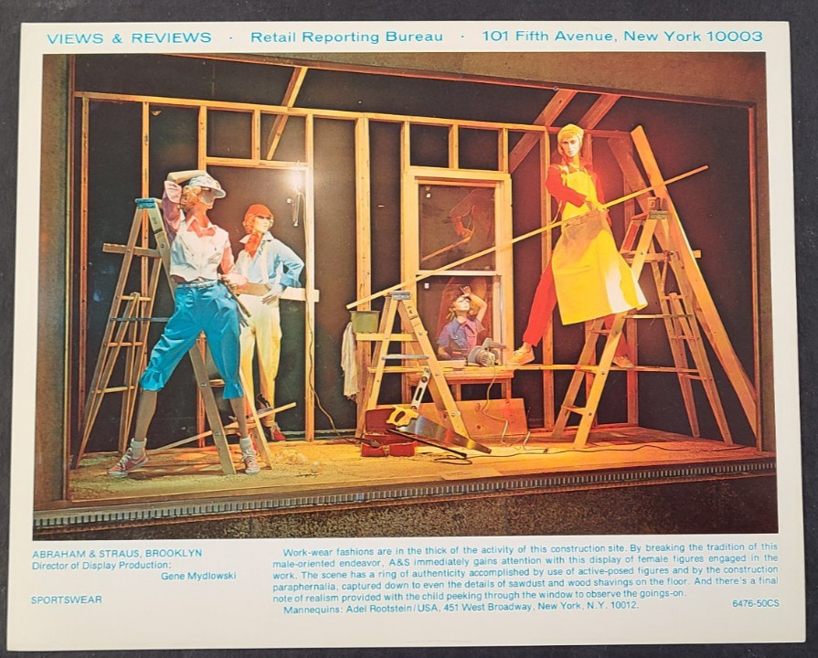 1976 ABRAHAM & STRAUS, BROOKLYN WINDOW DISPLAY PHOTO PRINT LADY CARPENTERS