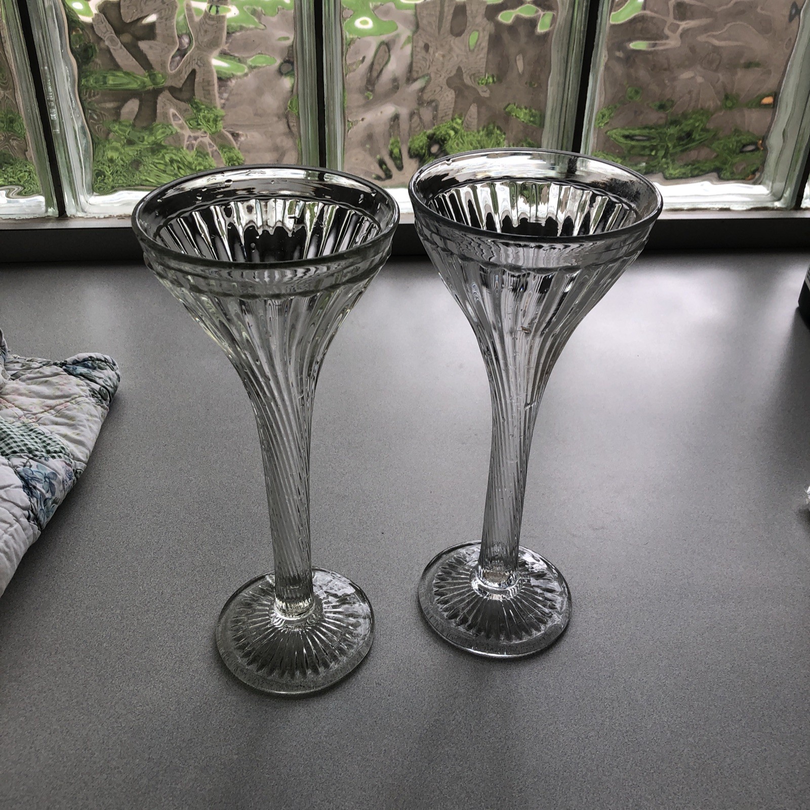 Antique Art Deco Glass Hat Display Or Shelf Risers 12″ Set Of (2) Funeral Vase