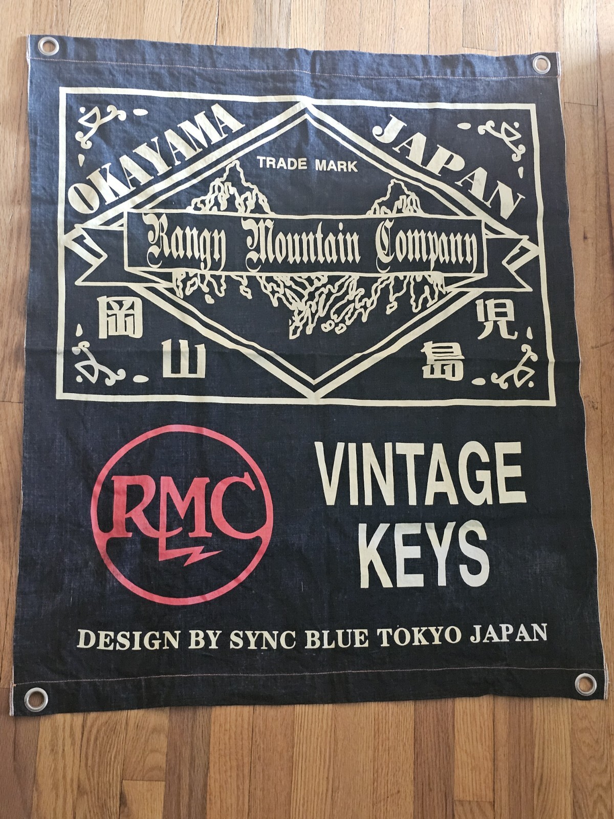 RARE! Rangy Mountain Co Okayama Japan Vintage Keys Blue Denim store display sign