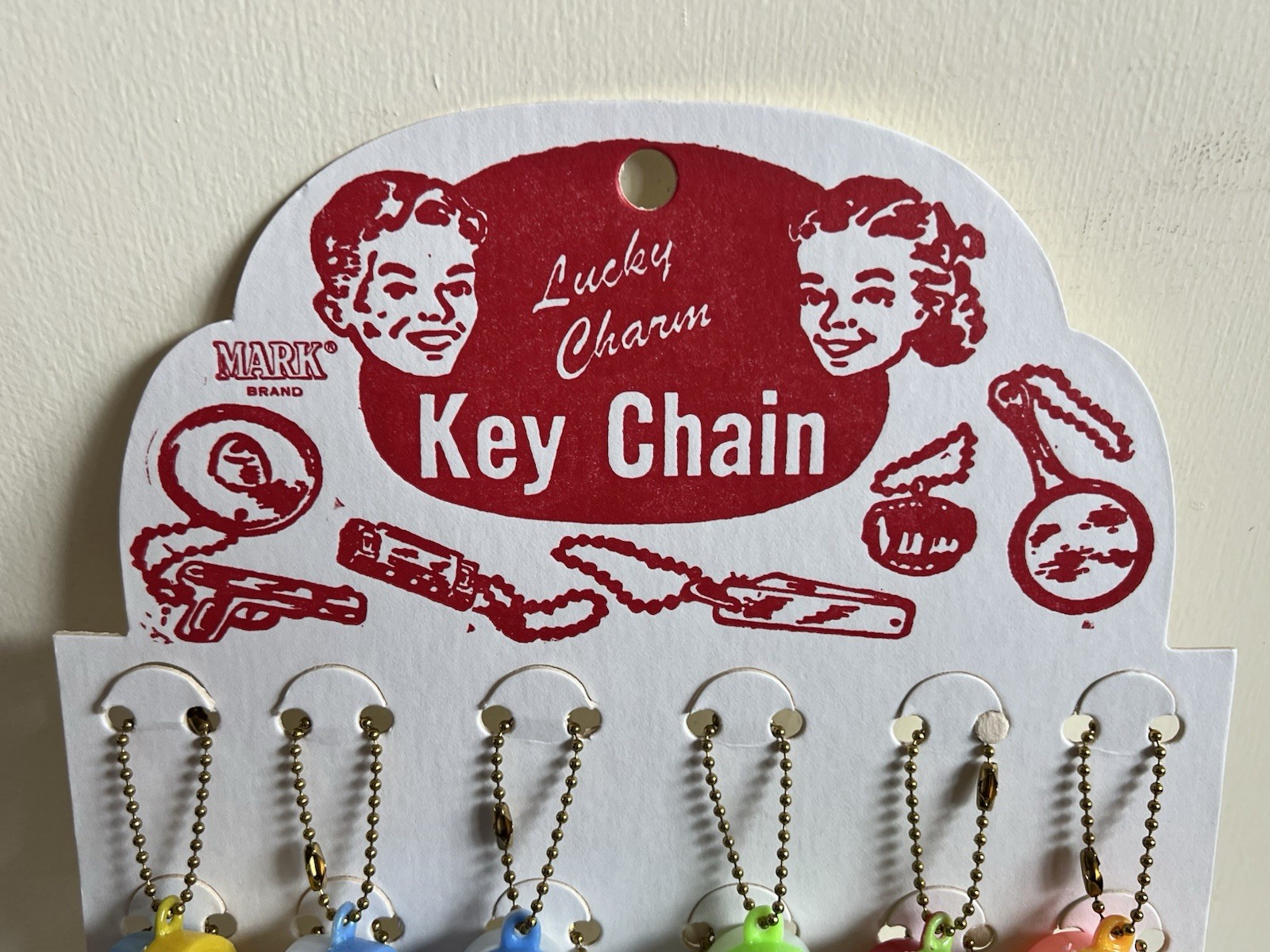 Vtg Lucky Charm Key Chain Mark Brand Plastic Whistles Original Display of 24