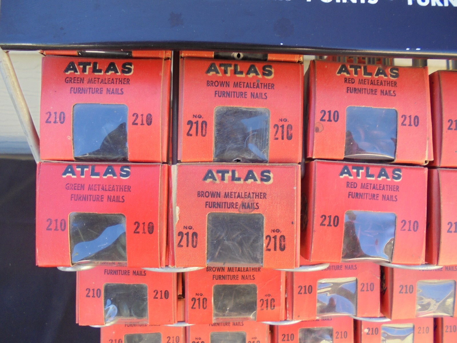 Atlas Tack And Nail Countertop Display Rack Metal Advertising Sign & Nails Tacks