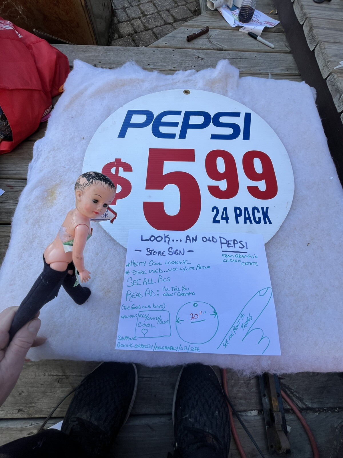 Vintage 90s Pepsi Grocery Store Display Sign $5.99 Case Circle Red White Blue