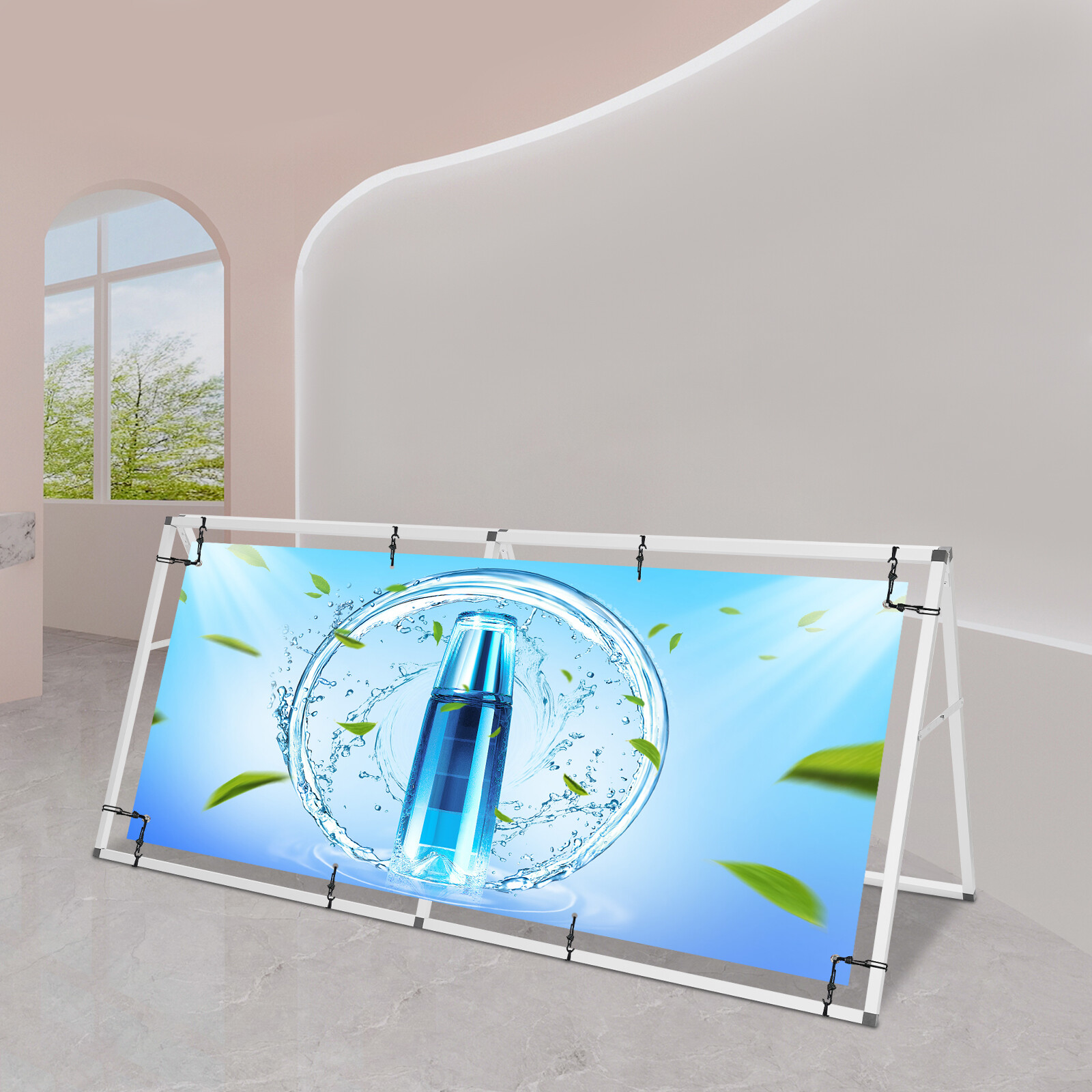Double Sided Poster Display Stand Horizontal Floor Standing Display Banner Stand