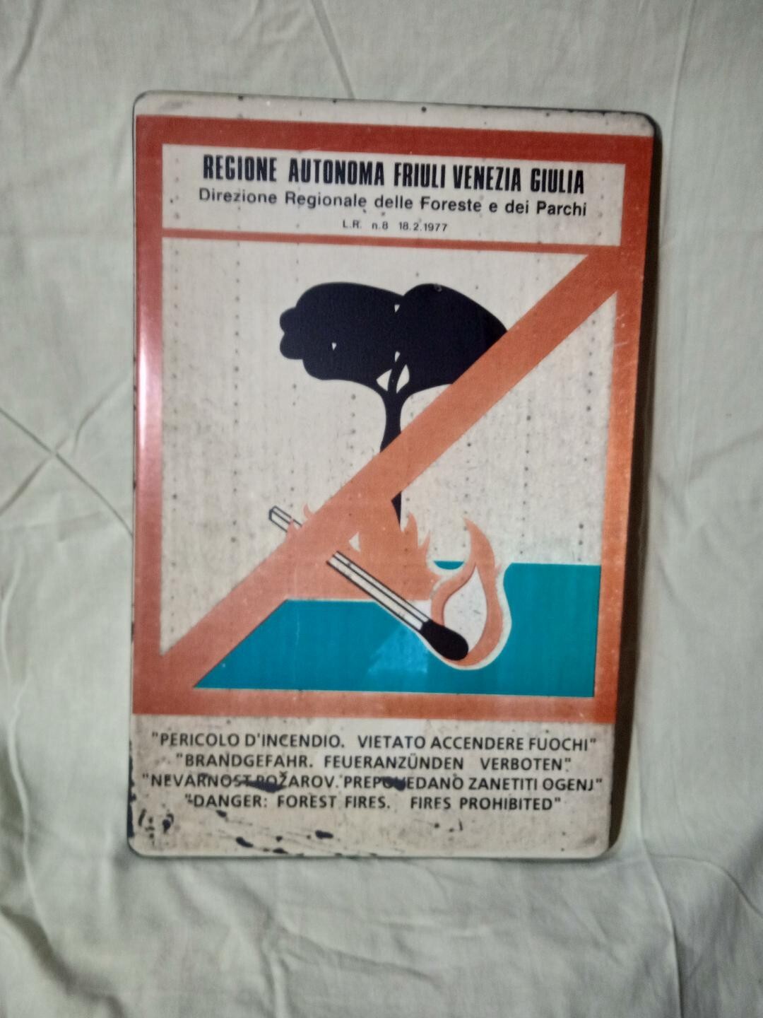 VINTAGE ORIGINAL FIRE HAZARD SIGN year 1985 GOOD CONDITION