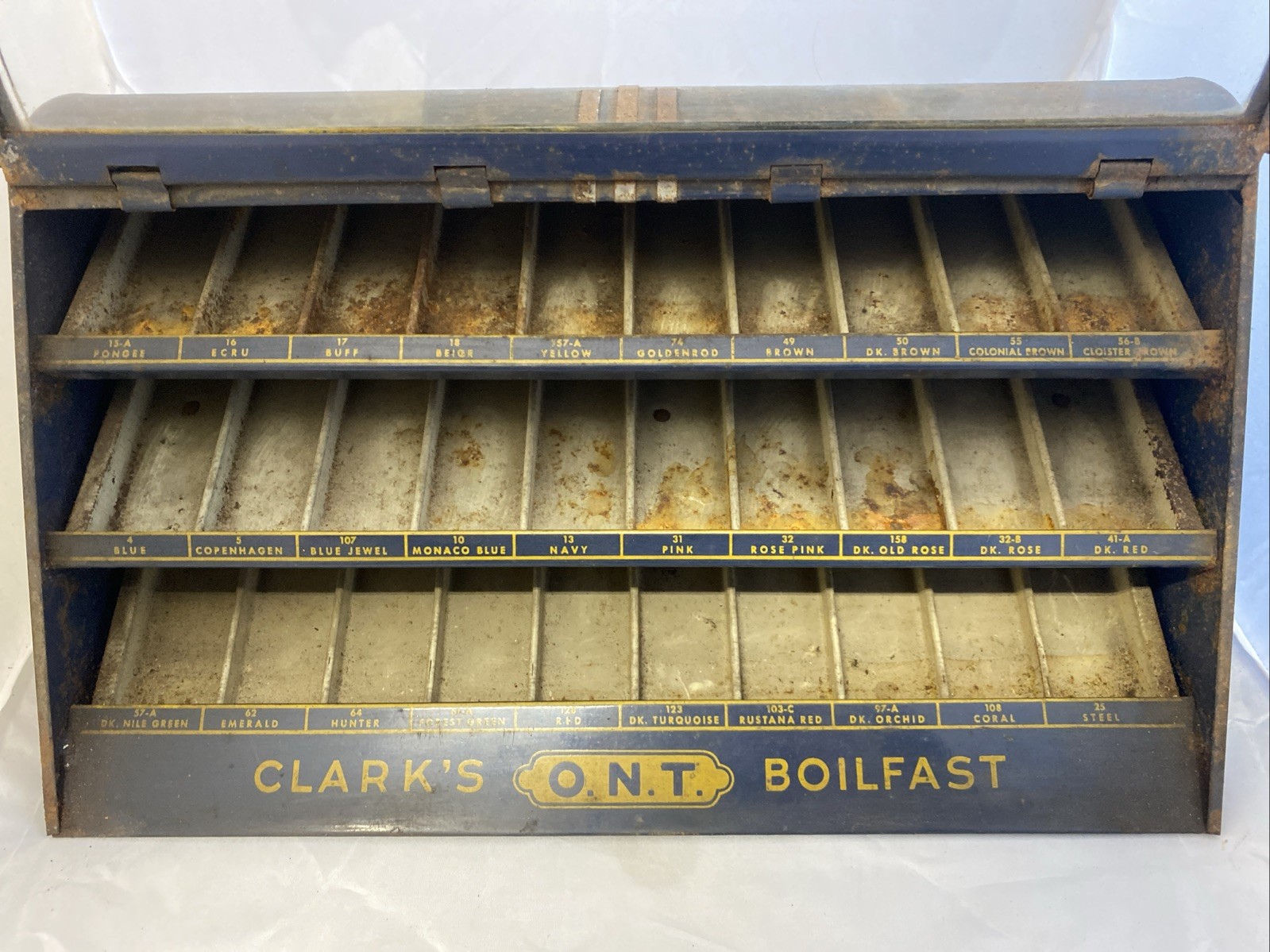 Vintage Clark’s O.N.T. Boilfast Thread Countertop Cabinet Lifting Glass Display