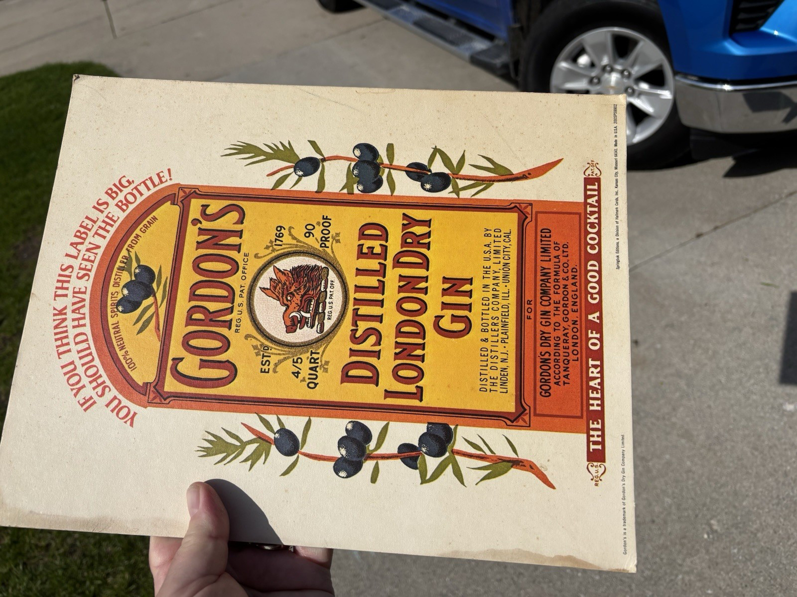 Vintage Gordon’s London Dry Gin Cardboard Easel Back Advertising Sign Display