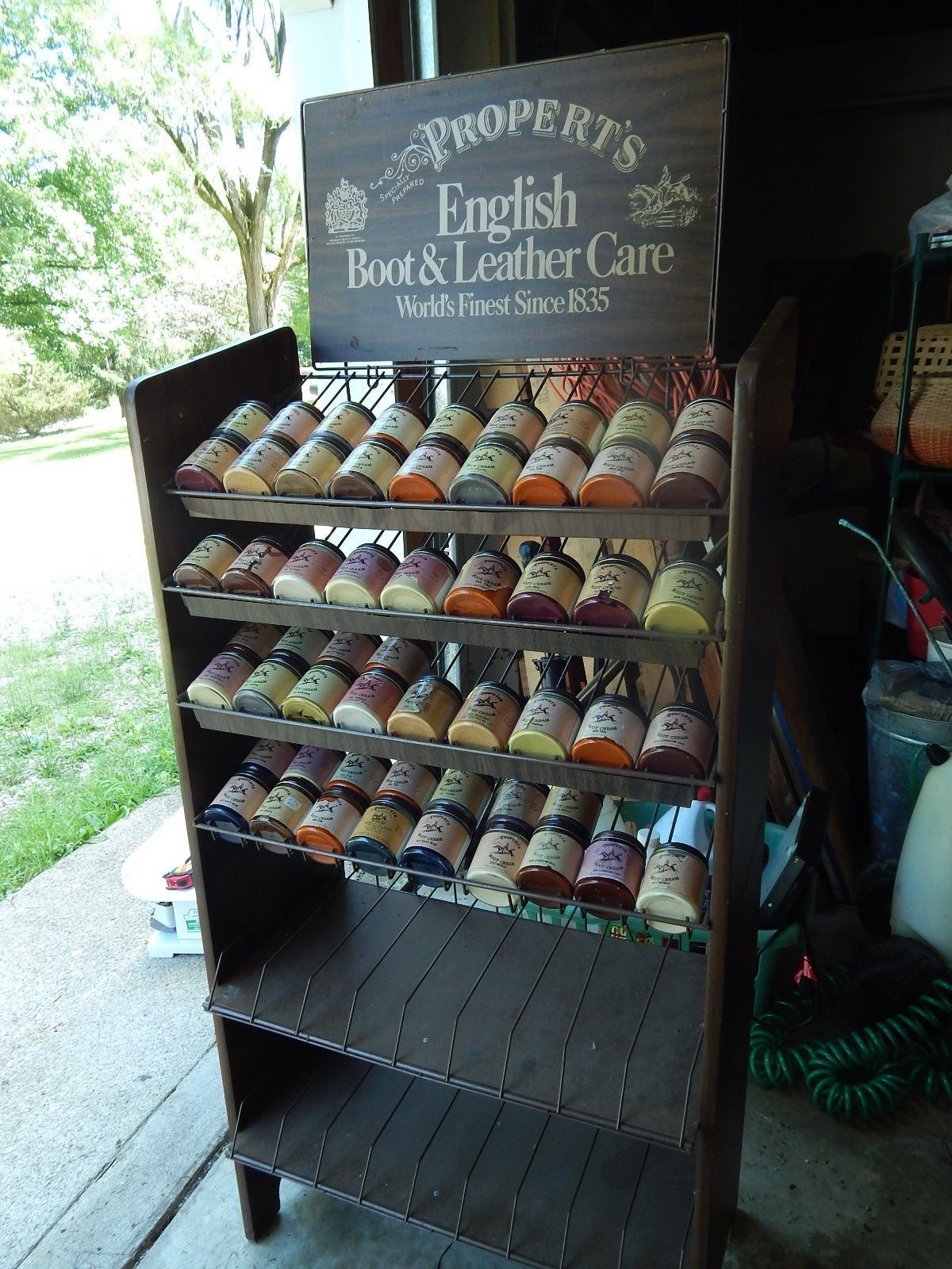 Propert’s ~ English Boot & Leather Care ~ DISPLAY RACK w/ 52 JARS of CREAM ~ Vtg