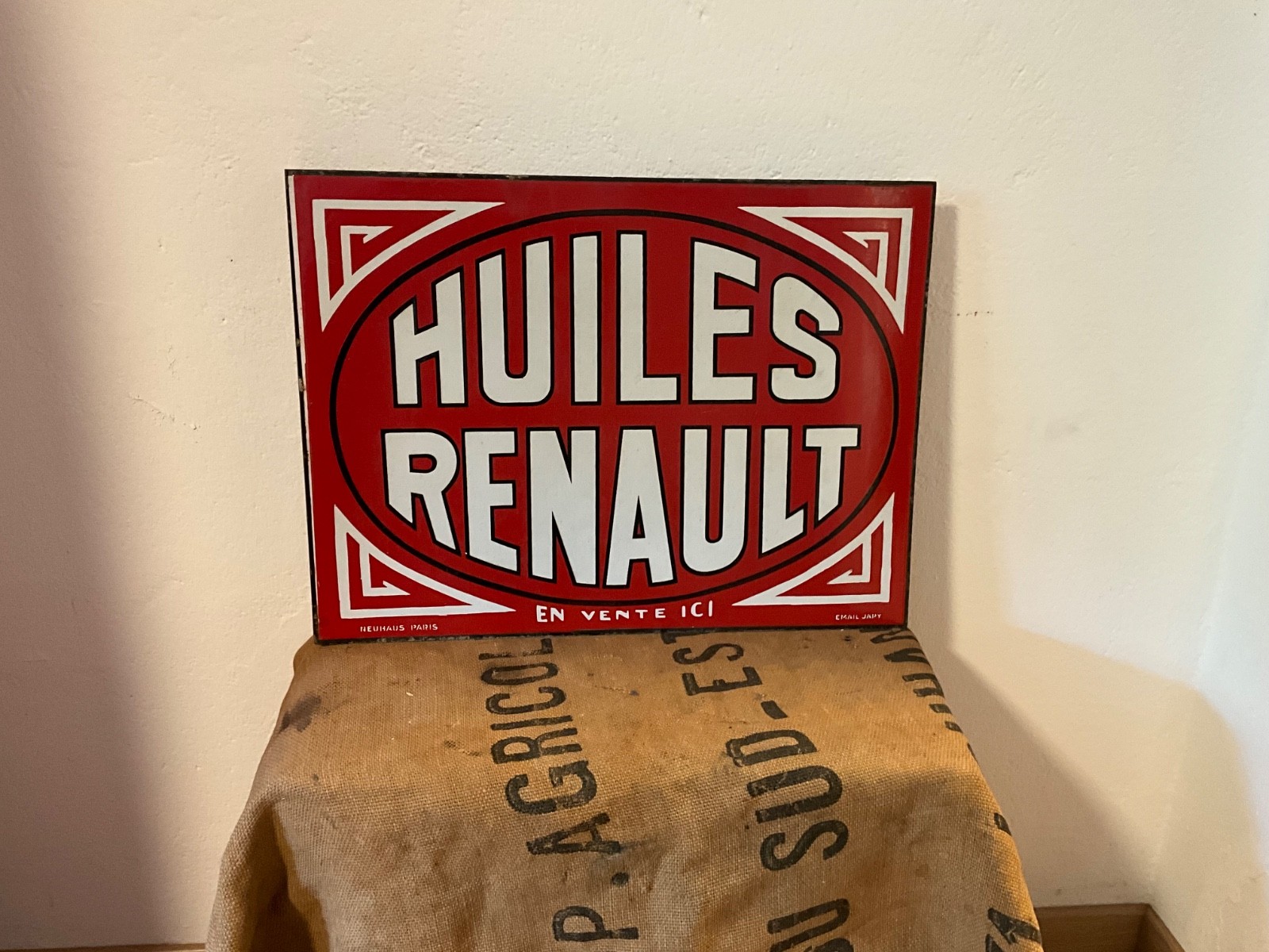 old enamel plate garage RENAULT OILS square circa 20/30