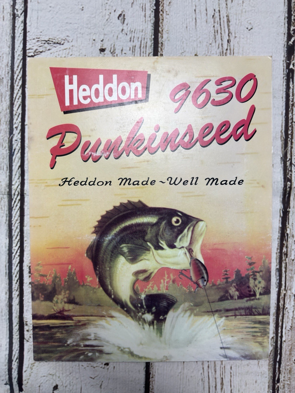 VTG Heddon 9630 Punkinseed Baits Lures Cardboard Easel Back Store Sign Display