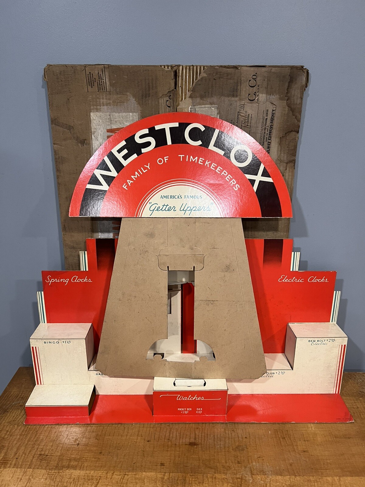 Vintage Westclox Alarm Clock Cardboard Litho Store Advertising Display W/Box