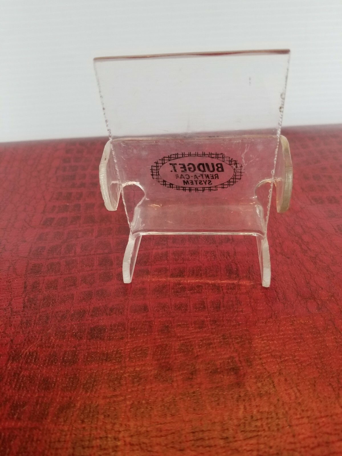 Vintage Budget Rental Salesperson Desk Plastic Standing Business Card Holder