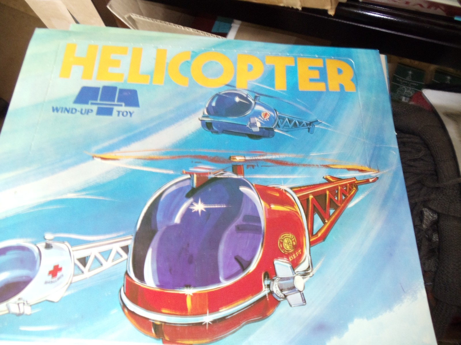 12 Toy wind up Plastic Helicopter + Store Display Box ~ Hong Kong ~ N.I.B.