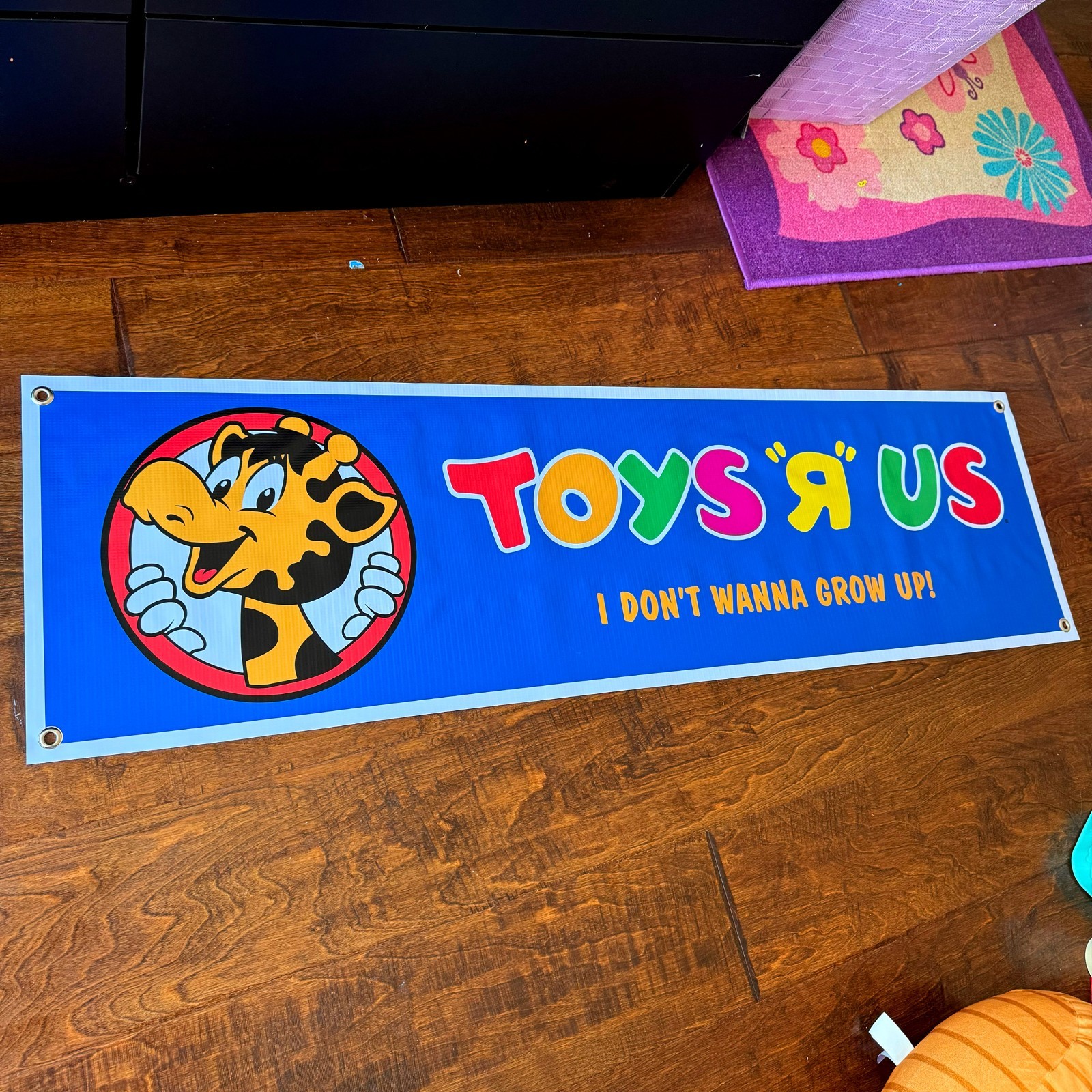 Vintage Toys R Us Vinyl Banner Sign “I Don’t Wanna Grow Up” Retro Kids Room Deco