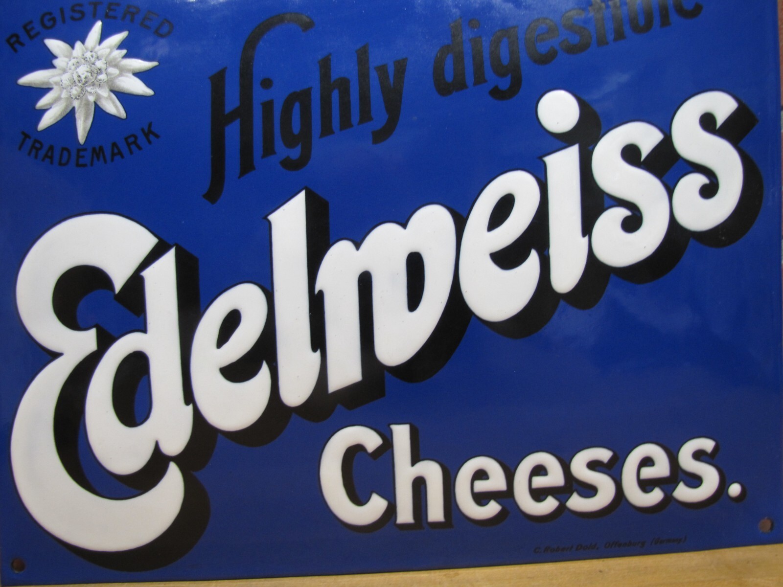 EDELWEISS CHEESES Old Porcelain Store Display Ad Sign C R Dold Offenburg Germany