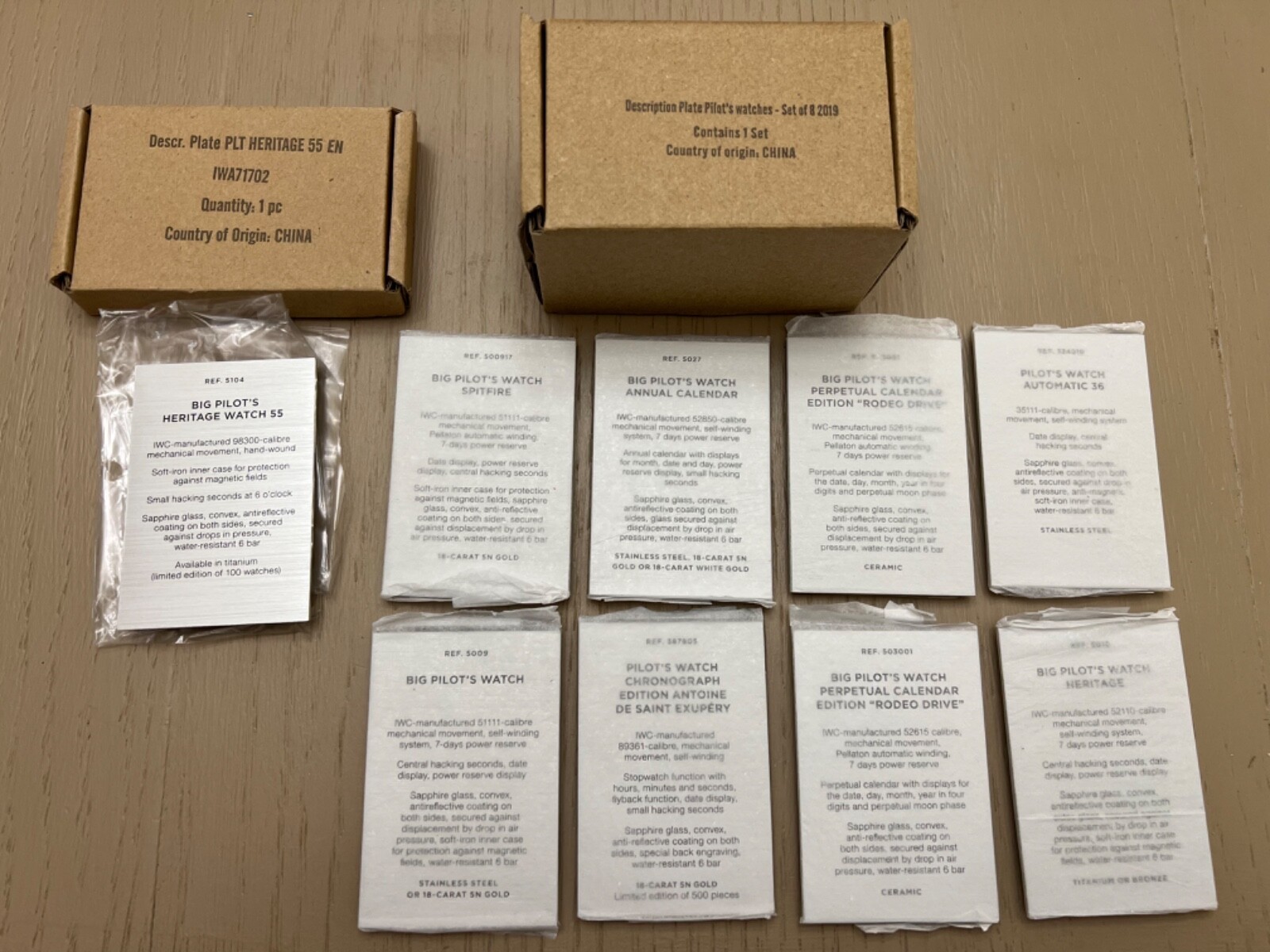 NEW IWC WATCHES HERITAGE PILOT DEALER’S ALUMINUM DISPLAY SIGNS PLAQUES x 9