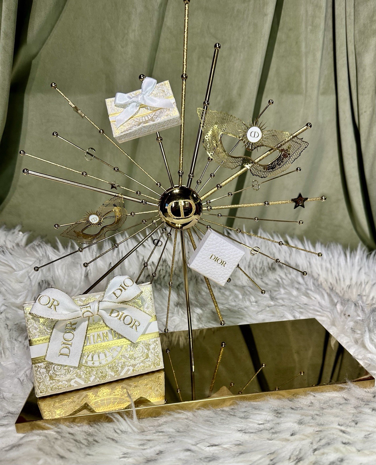 Rare Christian Dior 2024 Gold Store Display Starburst Decor w/ Mirrored Base