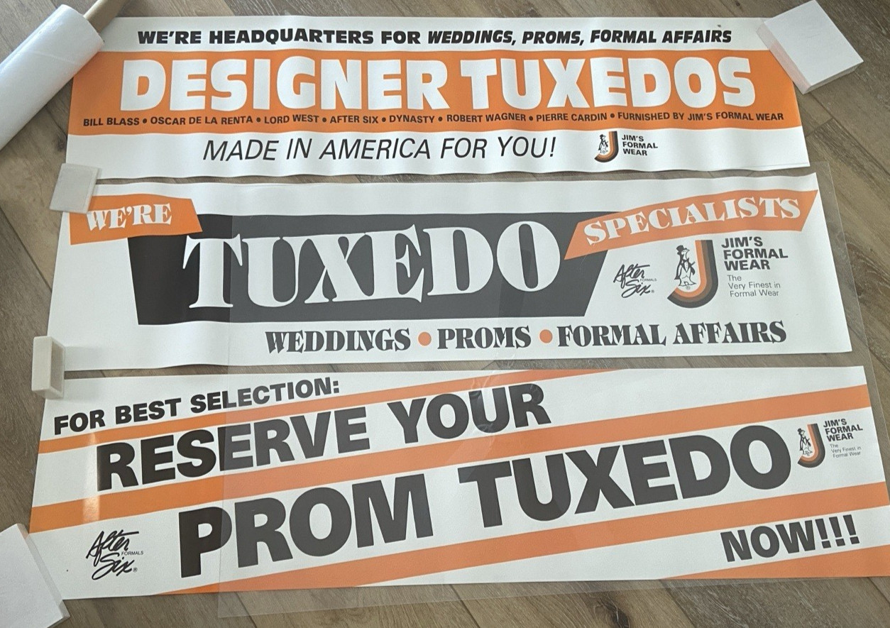 Vintage 1980s Jim’s Formal Wear Tuxedo Store Display Posters Lot 3 USA