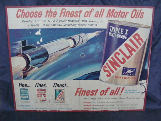 Sinclair motor oils space rocket oil sign old sign vintage