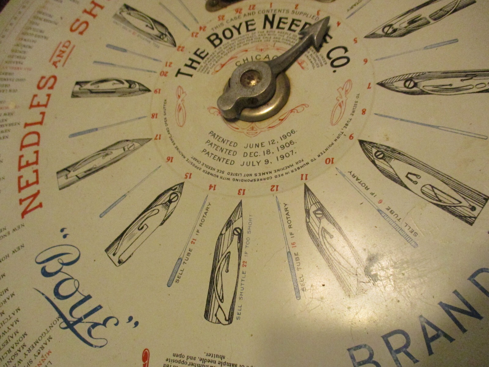 THE BOYE NEEDLE CO. NEEDLES AND SHUTTLES FOR YOUR MACHINE STORE DISPLAY ANTIQUE