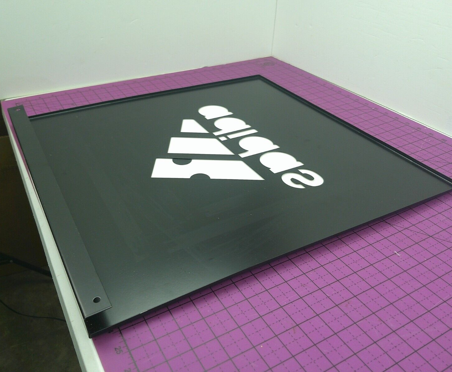 Adidas Metal Sign/W White Plastic Backing PARTS ONLY! AS IS SCUFFS AND SCRATCHES
