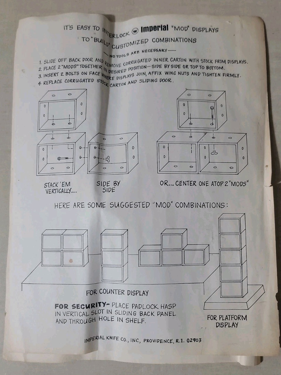VTG 1970’s Imperial Knife Co. Store Mod Display Case w. Original Instructions