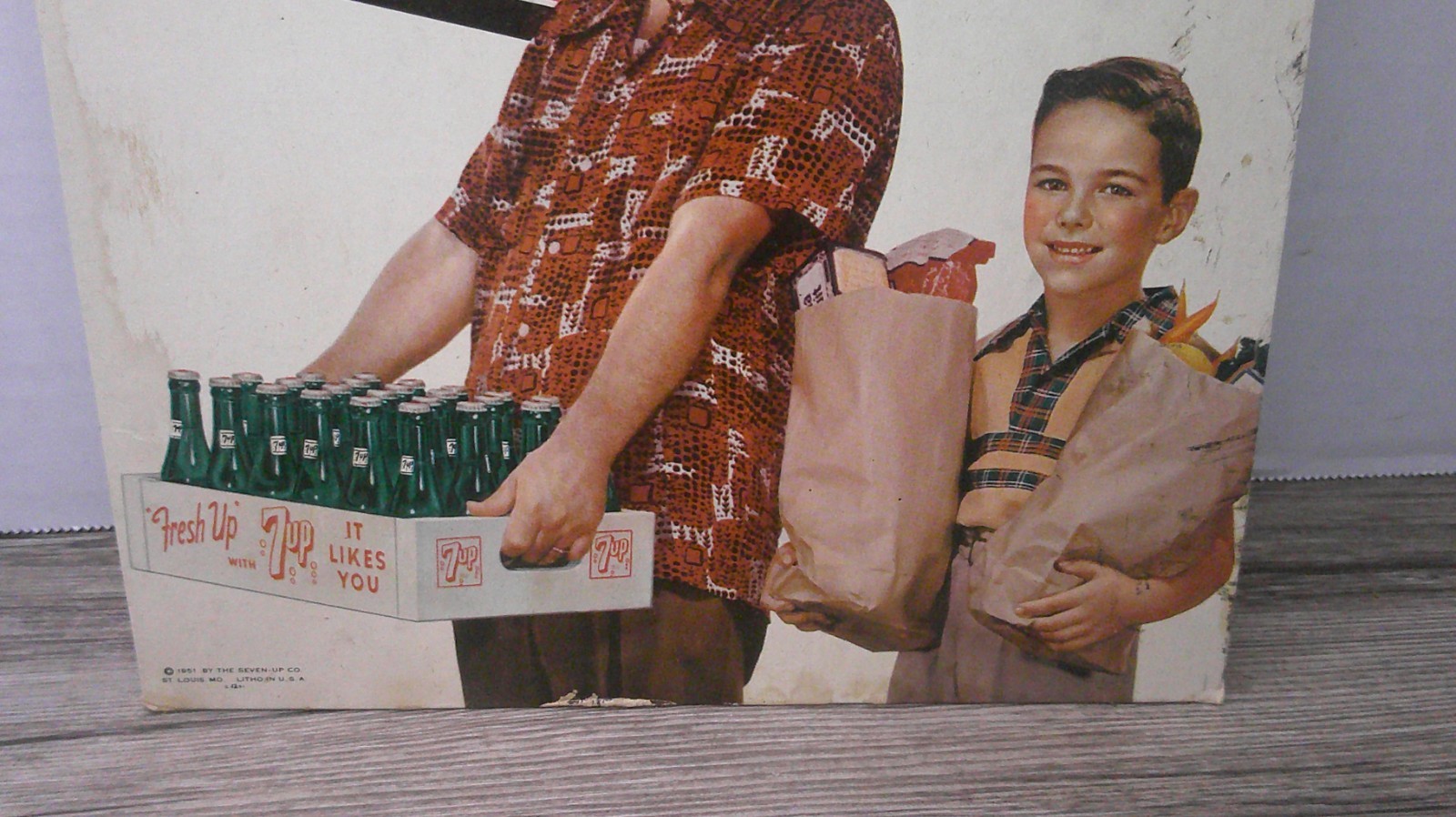 1951 7 Up advertising easel stand up grocery store display dad carrying case 10D