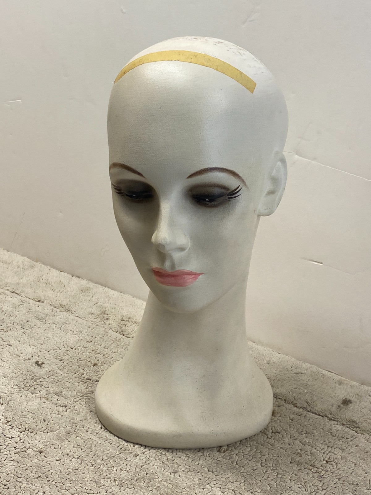 Vintage 1970s Hat Wig Stand Head Store DIsplay Long Neck Ceramic Mannequin