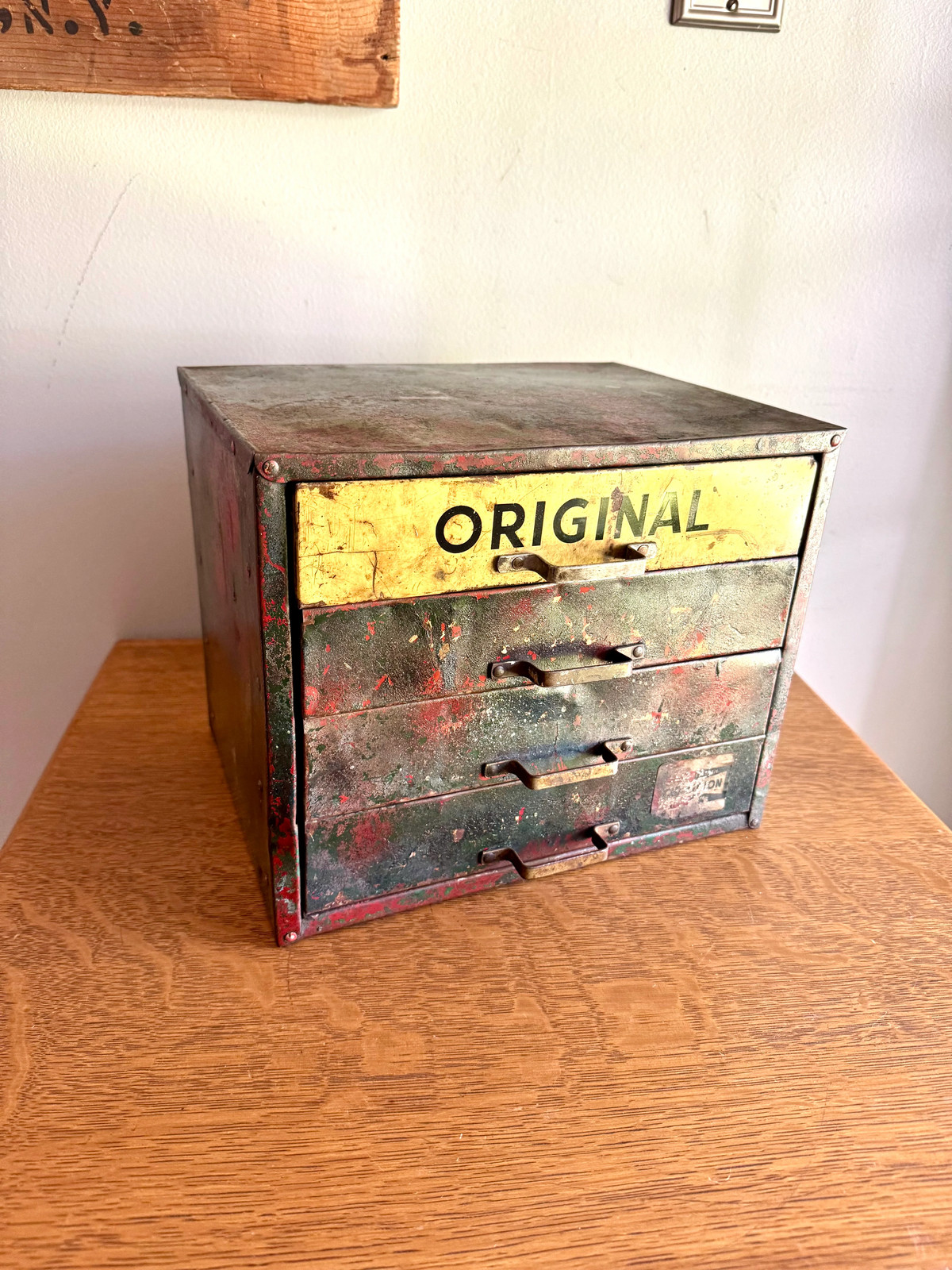 Vtg Distressed Weatherhead Original Equipment Fittings Cabinet| Rustic Metal Bin