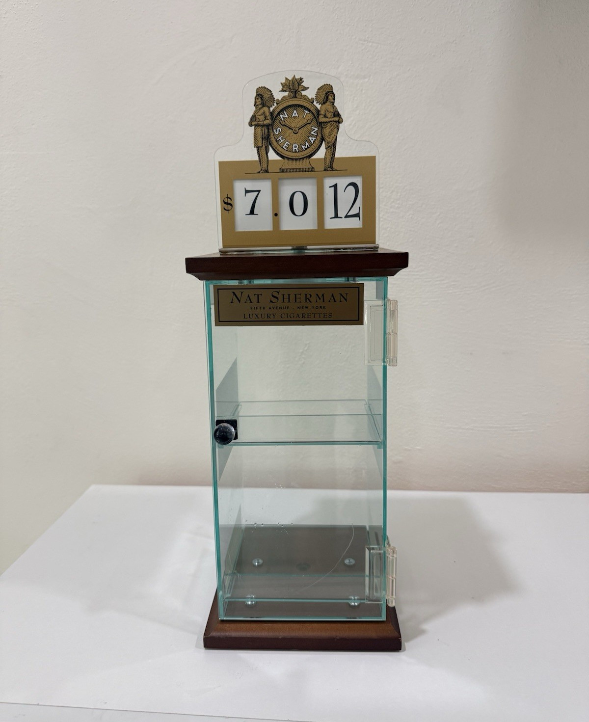 Vintage Nat Sherman Luxury Cigarettes Acrylic Counter Display Case Wood Base
